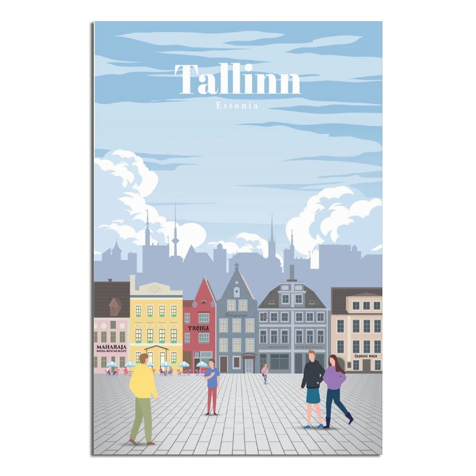 Vintage Travel Posters Tallinn Estonia Town Hall Square Canvas Art - Modern Wall Decor for Living Room, Bedroom, Office - Perfect Gift for Home Decoration & Birthday Present | Travel Themed Home Decor & Scandinavian Interior Design