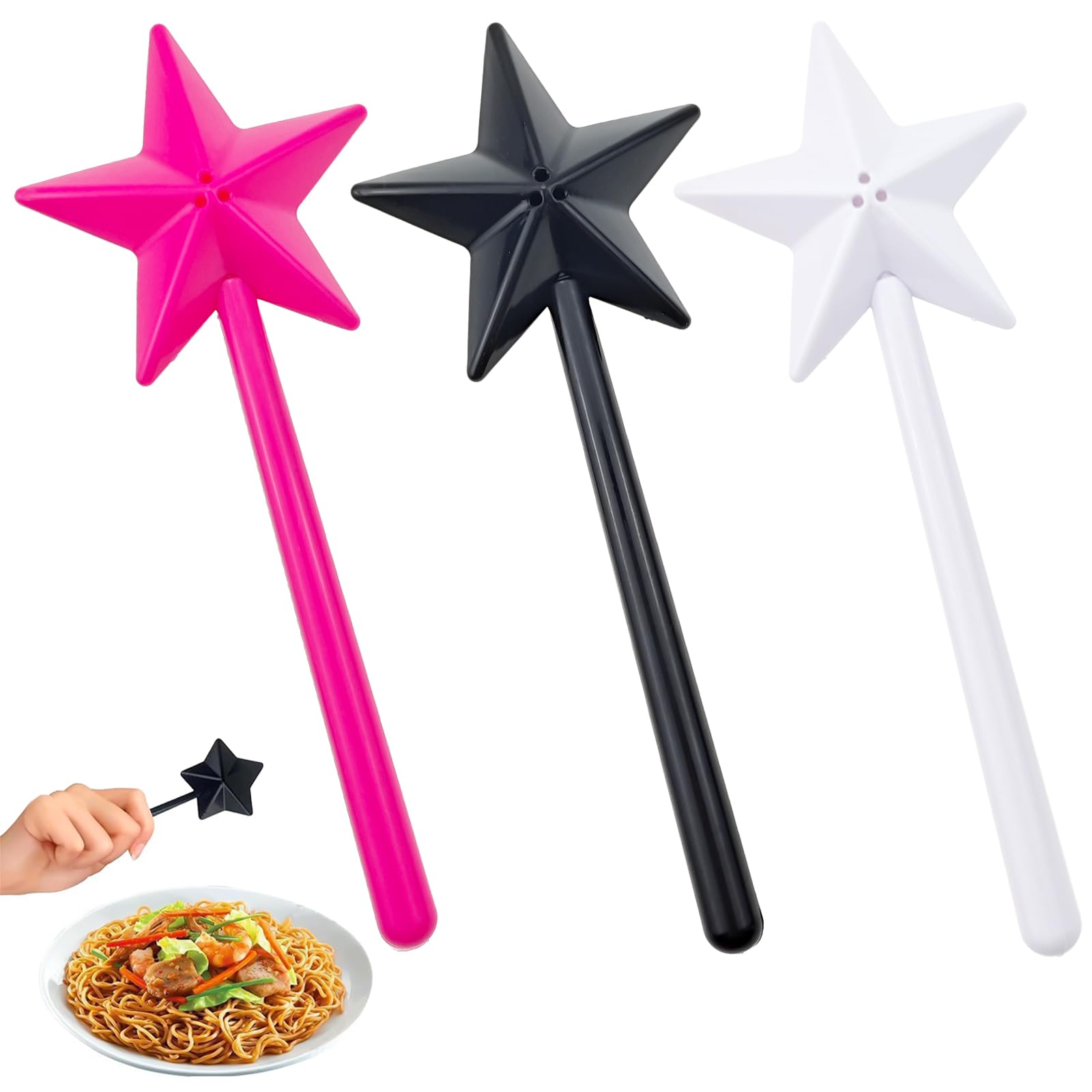 3-Pack Fairy Wand Salt and Pepper Shakers Set - Pentagram Shape with 3 Holes - Refillable Kitchen Spice Dispensers for Witchy, Gothic, or Halloween-Themed Dining Decor