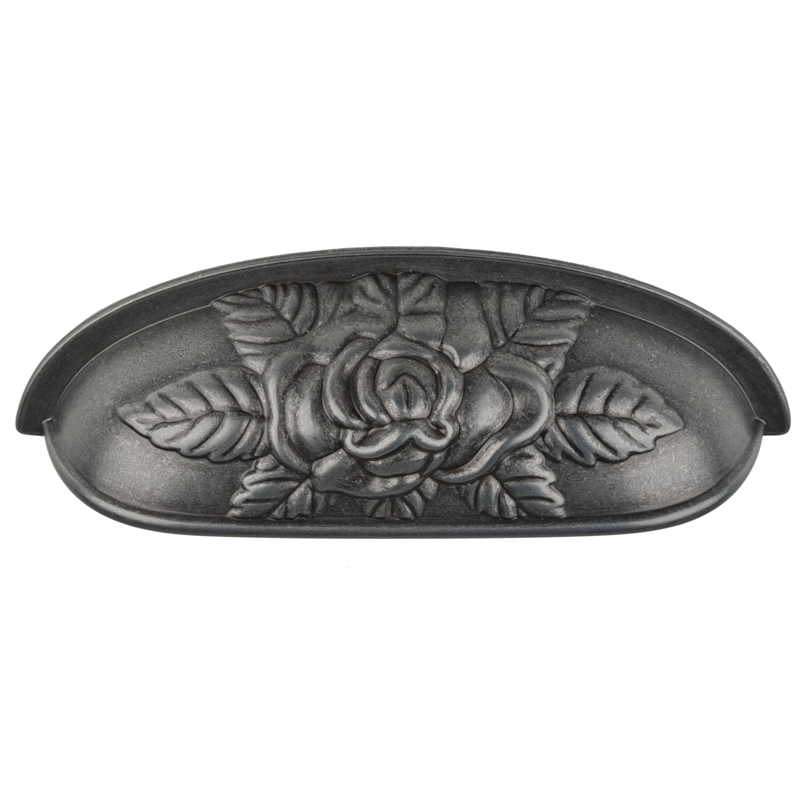 Antique Pewter Drawer Cup Pull - Old Rose Pattern | 3 3/4