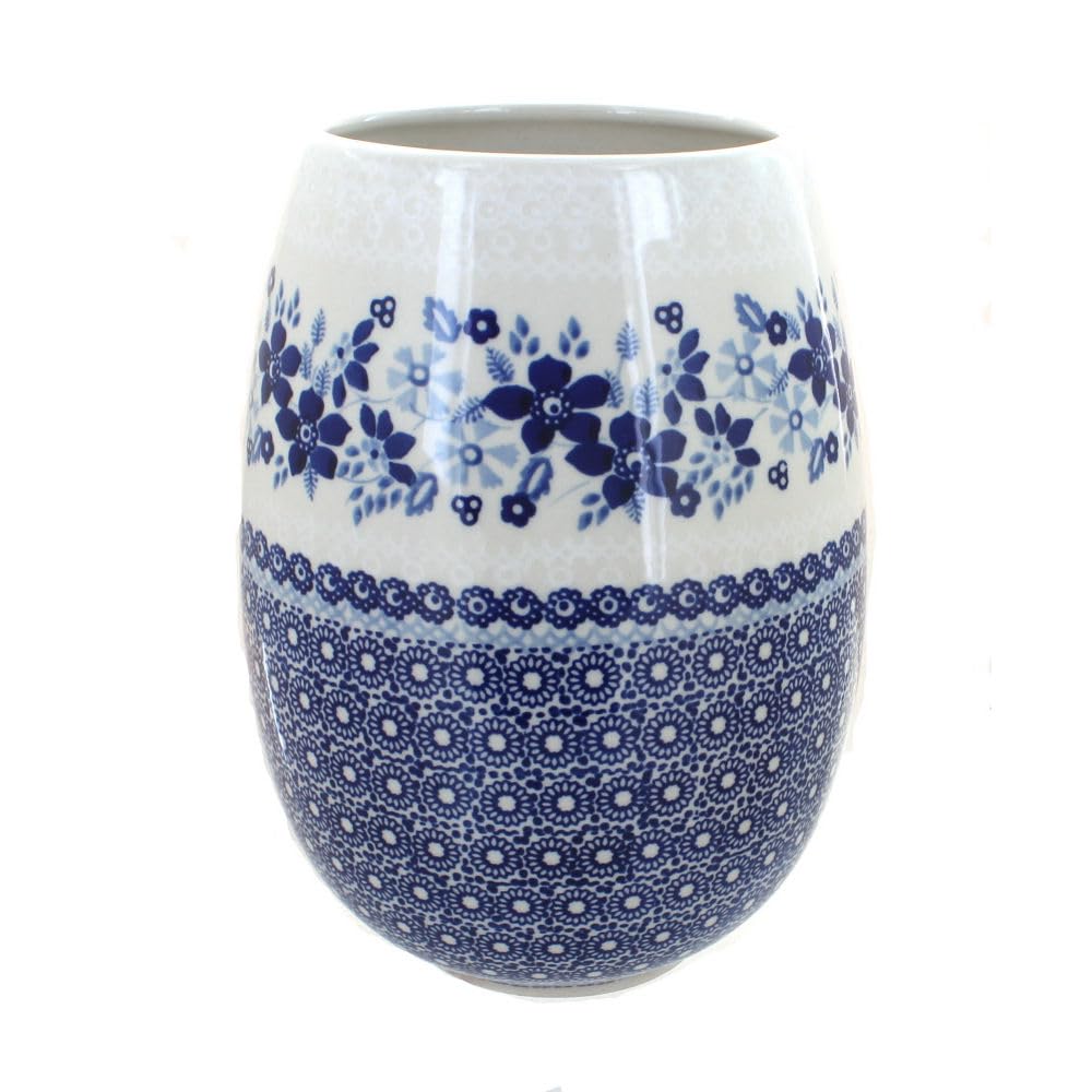 Handmade Blue Rose Polish Pottery Elizabeth Vase - Traditional Floral Ceramic Vase for Home Decor, Wedding Centerpiece & Gift Idea