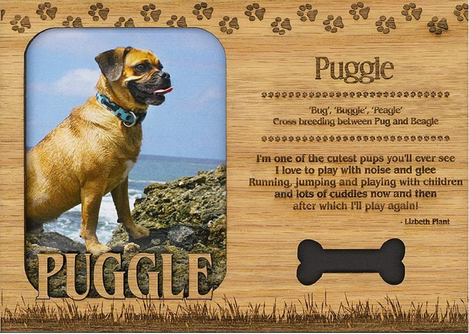 Personalized Puggle Engraved Wood Picture Frame Magnet - Perfect for Refrigerator, Office Desk & Family Photo Display