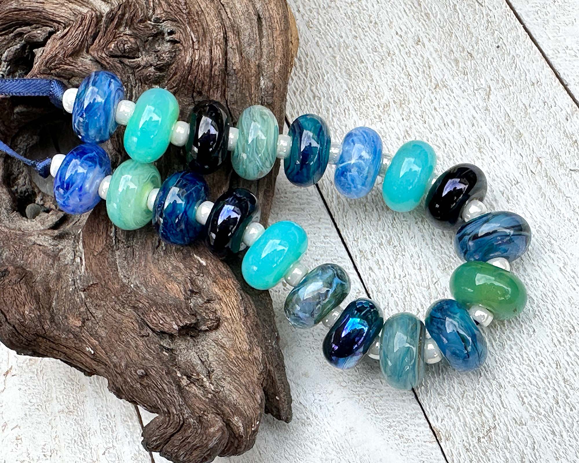 19pcs Blue Lampwork Glass Beads Set for Jewelry Making - Handmade SRA Beads DIY Craft Supplies for Necklaces, Bracelets & Earrings - Perfect for Gifts & Boho Style Accessories