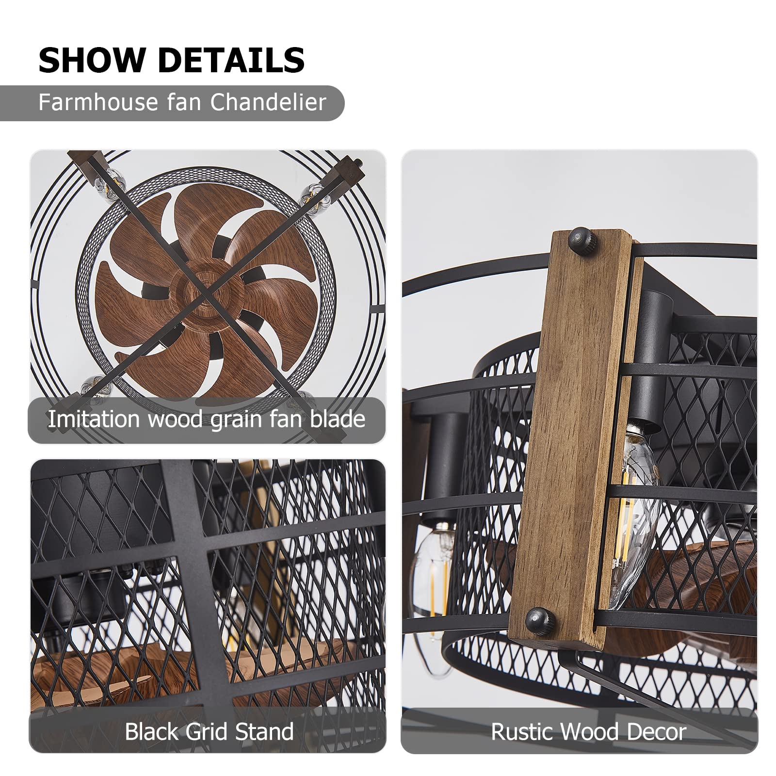 Farmhouse Ceiling Fan with Lights and Remote Control - 17 Inch Rustic Cage Ceiling Fan for Bedroom, Living Room, Dining Room & Kitchen - Perfect for Home, Office and Indoor Spaces