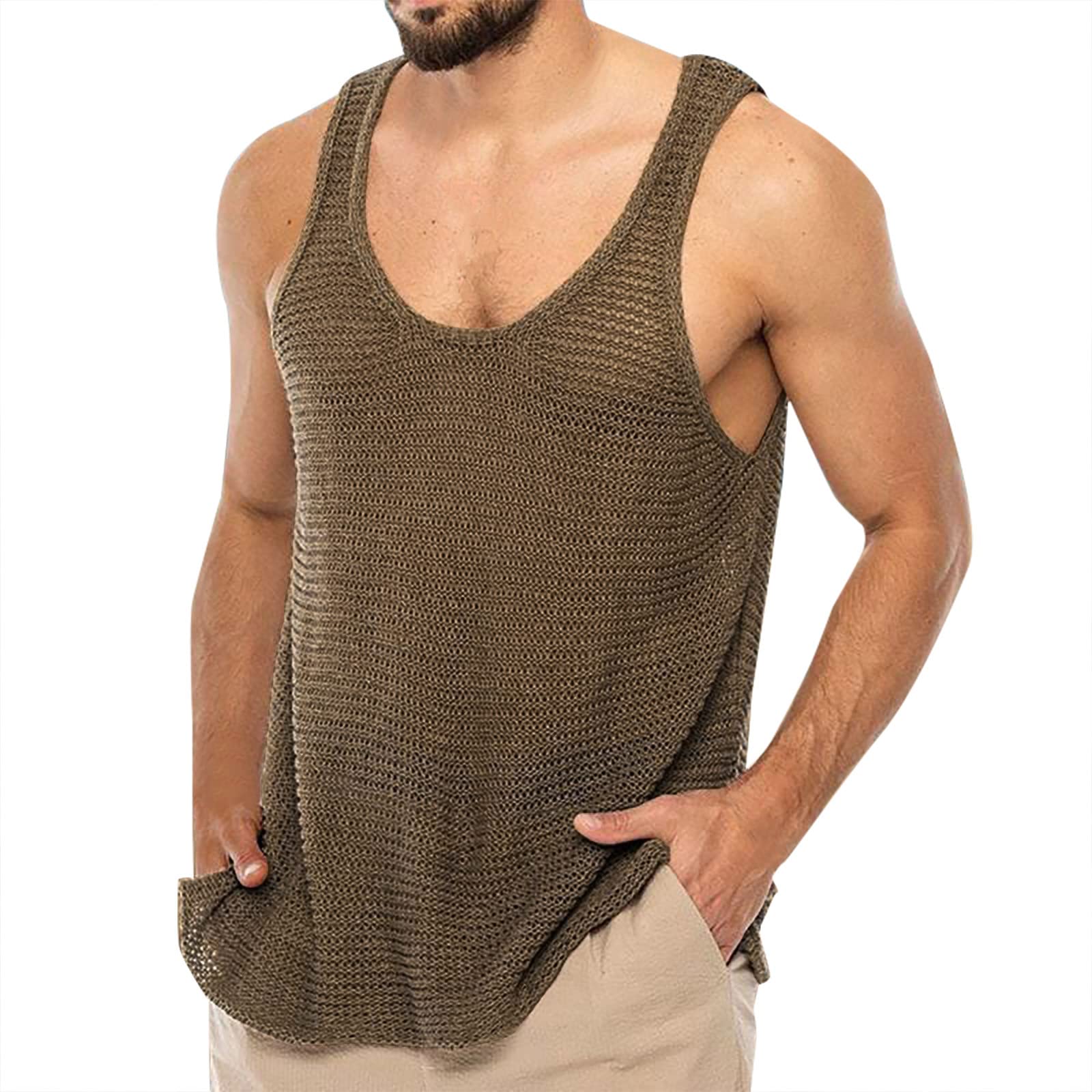Ozmmyan Men's Plus Size Slim Fit Knit Tank Tops - Breathable Summer Casual Vest for Gym, Beach & Everyday Wear
