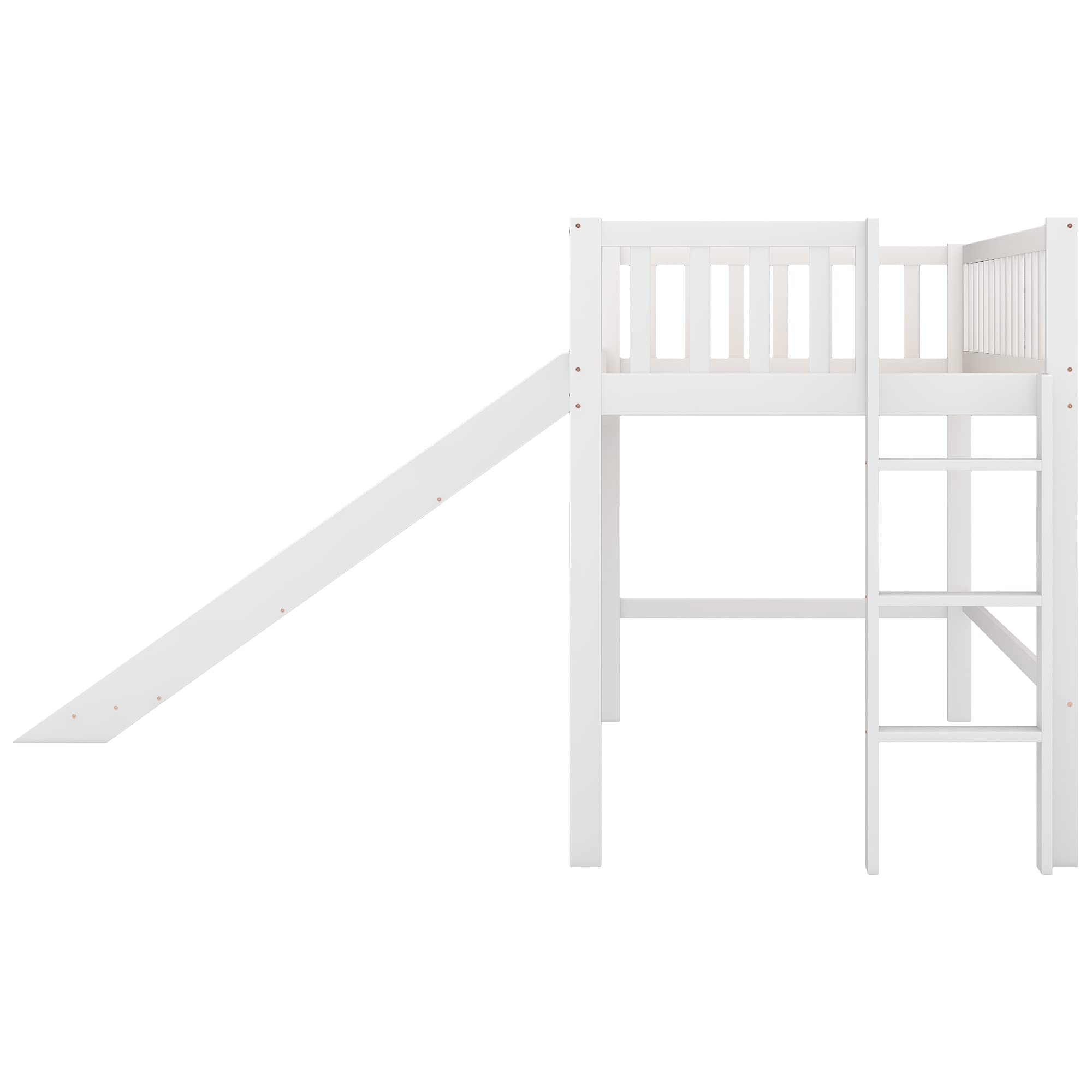 Bellemave Twin Size Wooden Loft Bed with Ladder & Slide - Kids Loft Bed with Safety Rails & Storage Space - Perfect for Small Bedrooms & Playrooms (White)