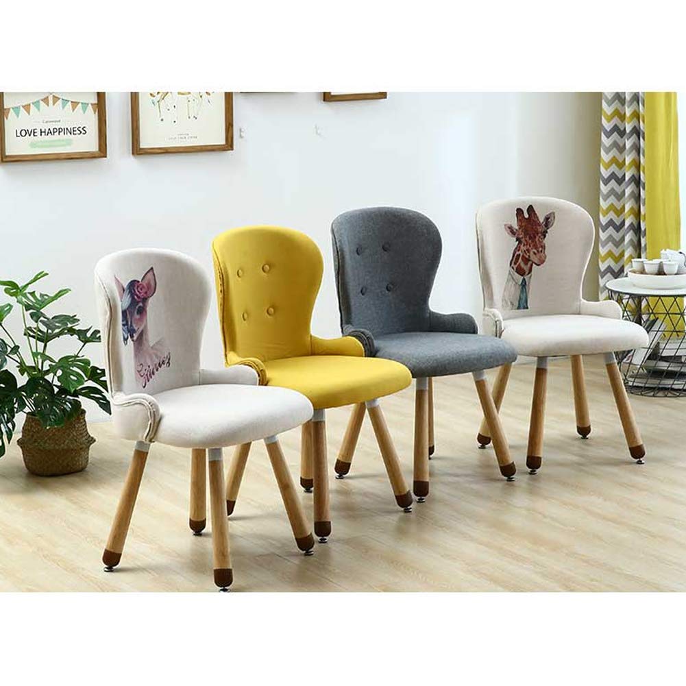 Comfortable Cotton Linen Upholstered Dining Chairs with Solid Wood Legs - Adjustable Lounge Chair & Makeup Stool for Restaurant, Cafe, Living Room, Hotel, Kitchen | Perfect for Home Decor, Office Waiting Area & Salon Seating