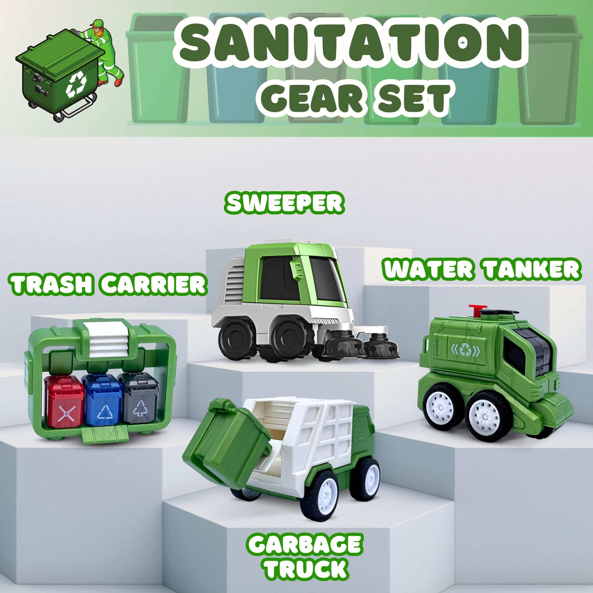 PlenPLAY Triceratops Dinosaur Toy Set with 4 Sanitation Accessories - 9