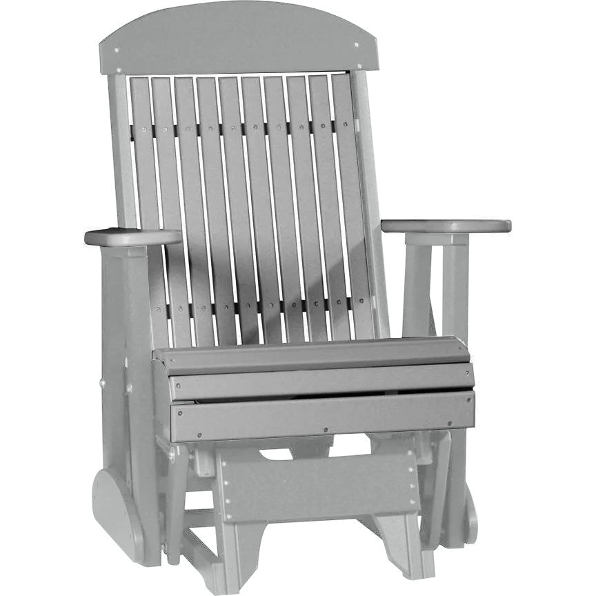 LuxCraft Gray 2 Foot Classic Highback Recycled Plastic Glider Chair - Outdoor Patio Furniture for Relaxing in Garden, Deck or Backyard