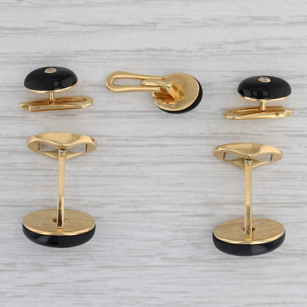 0.25ctw Diamond & Onyx Cufflinks and Shirt Studs Set - 18k Gold Men's Formal Wear Accessories for Weddings, Business Meetings & Special Occasions