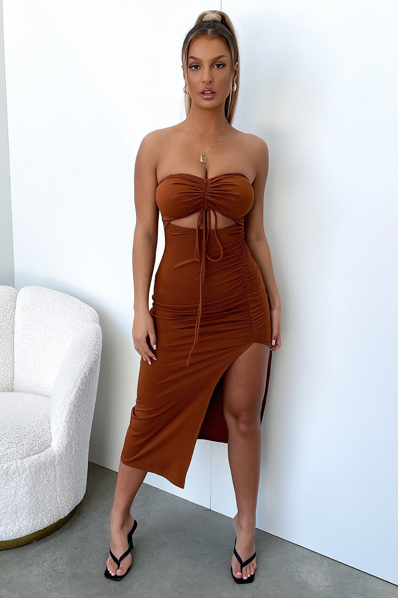 Stylish Brown Marine Midi Dress for Women | Summer Beach Vacation & Casual Outfit | Flattering A-Line Dress for Outdoor Events & Date Nights