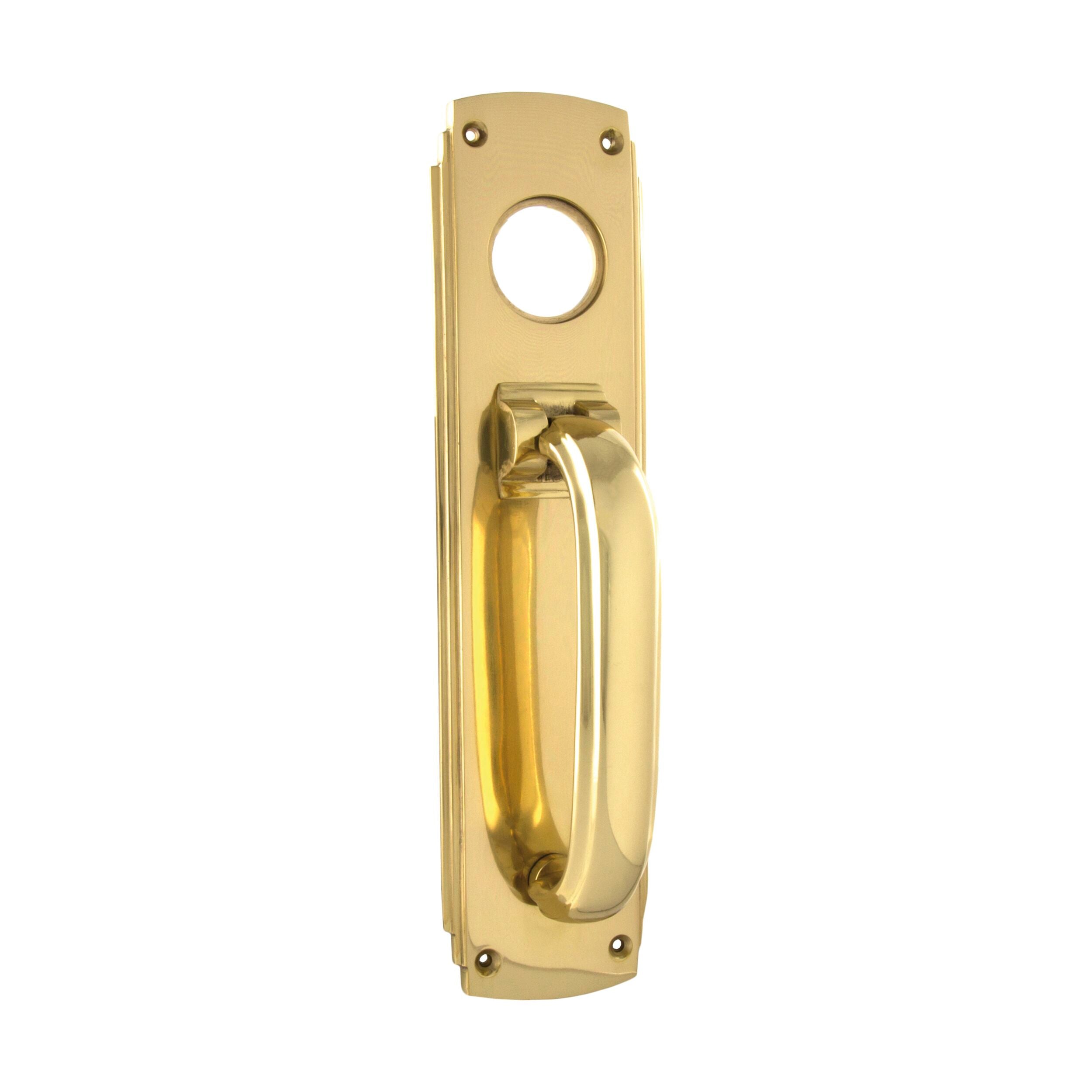 Vintage Art Deco Brass Door Knocker - 1297 Pull Handle with Cylinder Hole, Polished Finish, 240mm x 60mm - Perfect for Classic Home Entryways & Victorian Style Doors