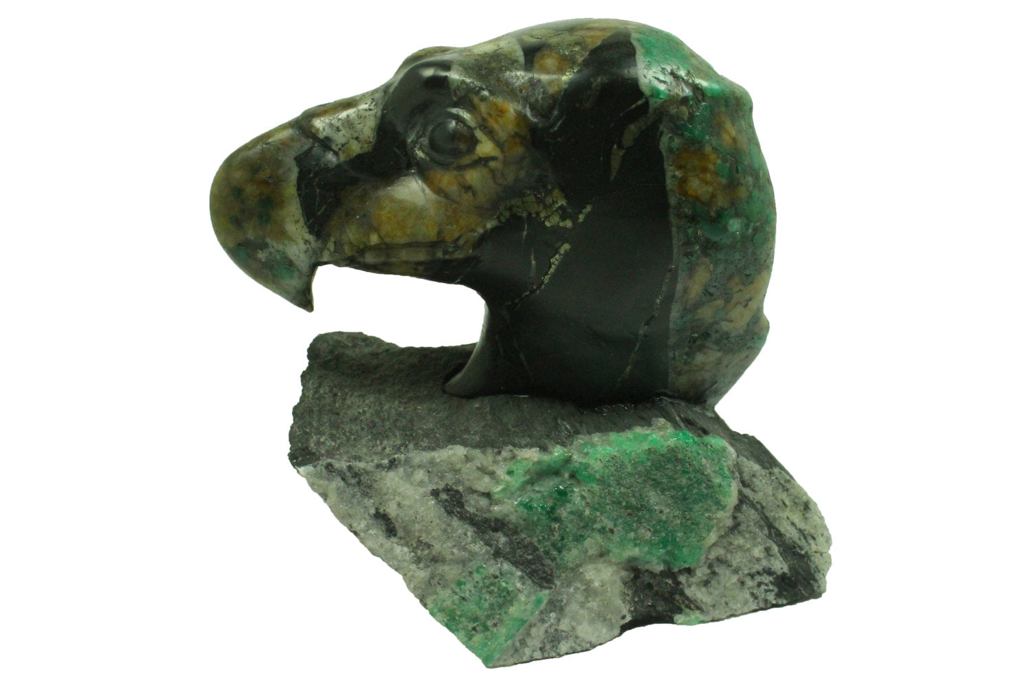 Hand-Carved Colombian Emerald Eagle in Natural Matrix - Rare Gemstone Jewelry for Collectors & Gifts | Perfect for Home Decor, Spiritual Altars & Unique Jewelry Making