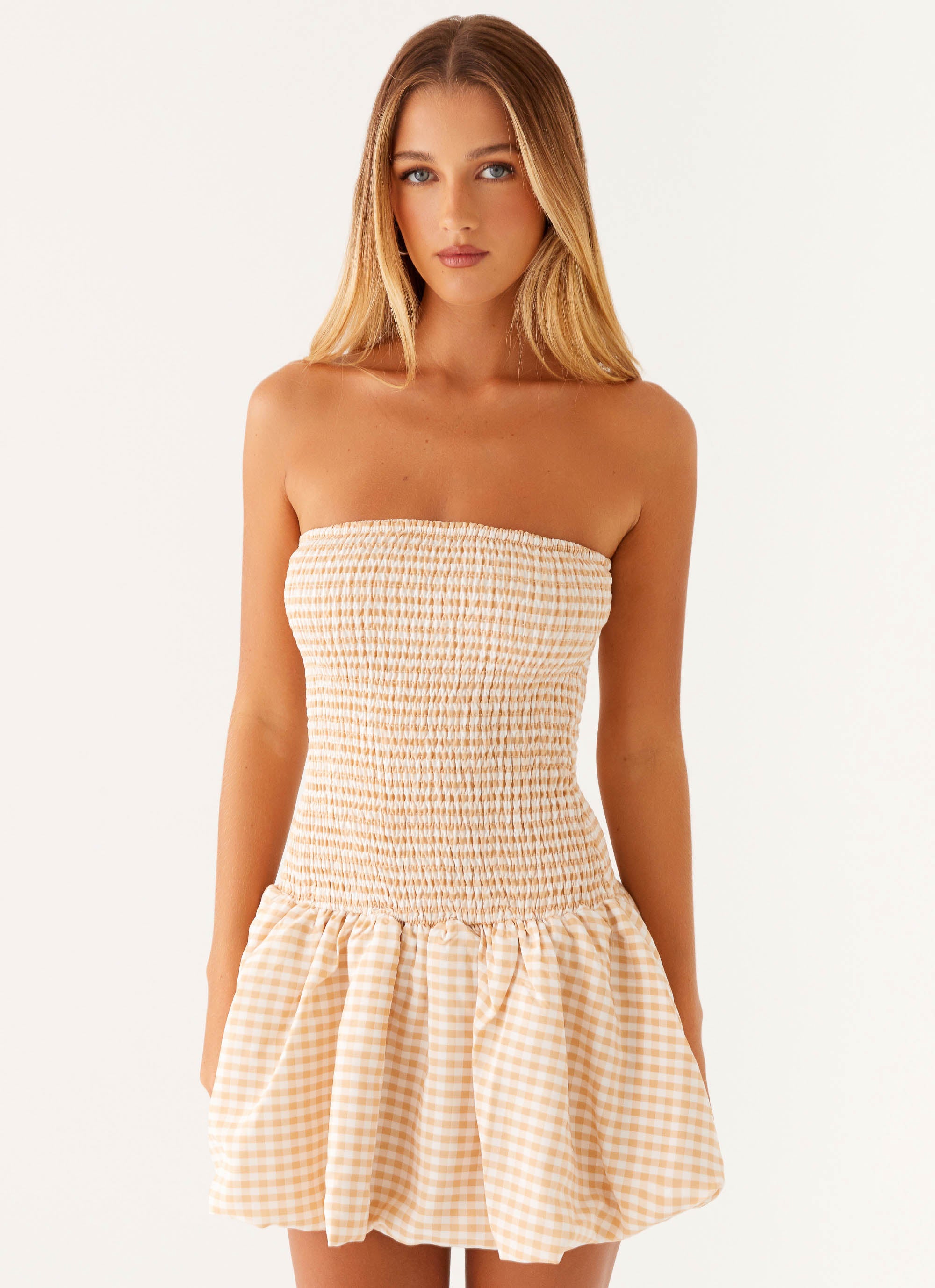 Cassidy Mini Dress - Orange Gingham Checkered Summer Dress for Women | Perfect for Beach Vacations, Date Nights & Casual Outings