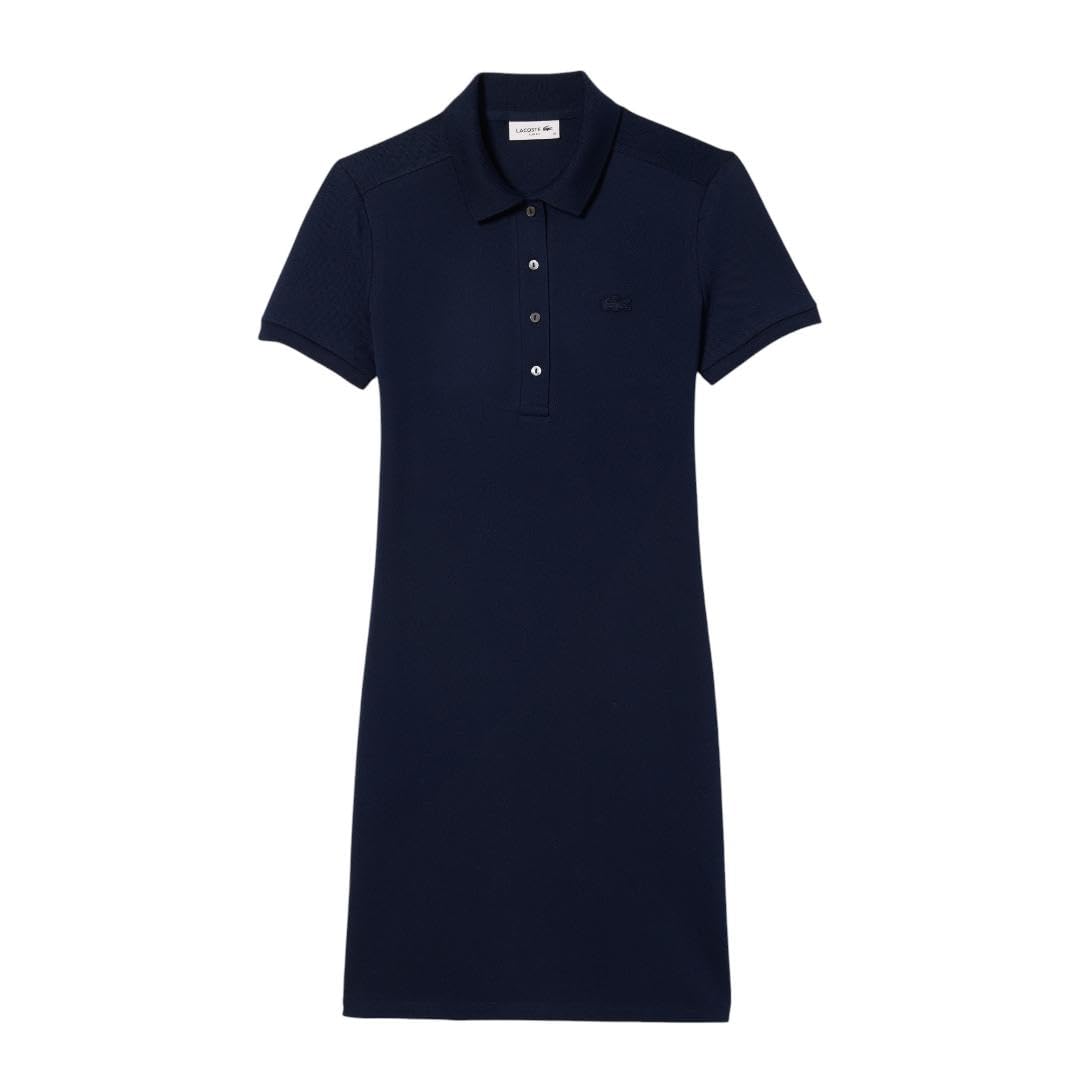 Lacoste Women's Classic Short Sleeve Stretch Mini Pique Polo Dress - EF8470 | Casual Summer Outfit for Golf, Beach & Everyday Wear