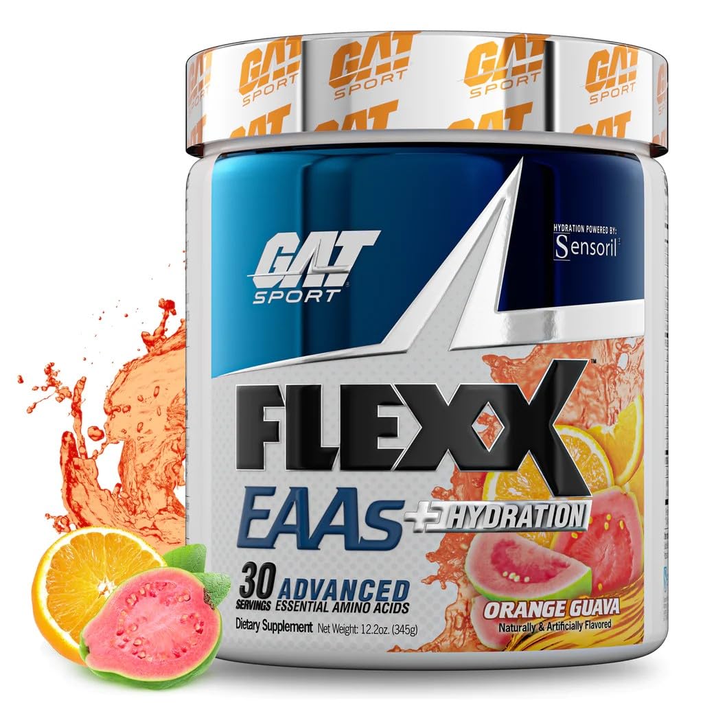 GAT SPORT Flexx EAAs + Hydration - Advanced Essential Amino Acid Powder Supplement with Electrolytes, 30 Servings (Orange Guava Flavor) - Perfect for Post-Workout Recovery & Muscle Hydration