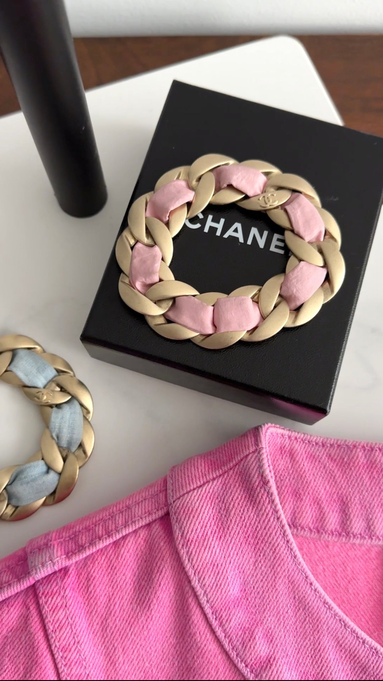 Chanel 09C Pink and Gold Chain Bracelet for Women - Luxury Fashion Jewelry Gift for Birthday, Anniversary & Special Occasions