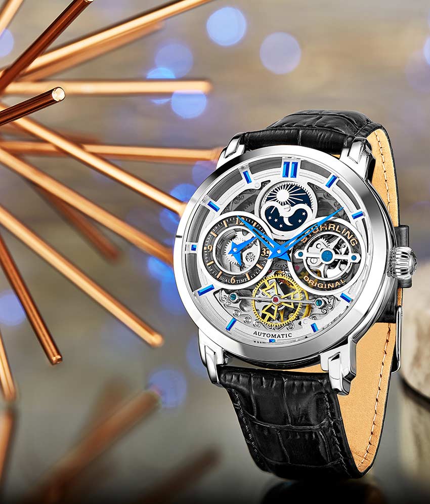 Luciano Automatic 46mm Skeleton Watch for Men - Stainless Steel Mechanical Timepiece with Open Heart Design - Perfect for Business, Formal Events & Gift Giving