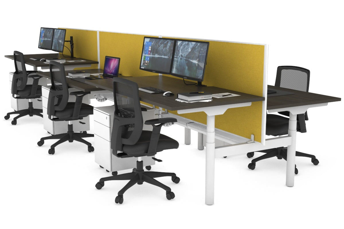 Flexi Premium Height Adjustable 6-Person H Bench Workstation - White Frame [1800L x 800W with Cable Management] - Ideal for Office, Coworking Spaces & Collaborative Work Environments