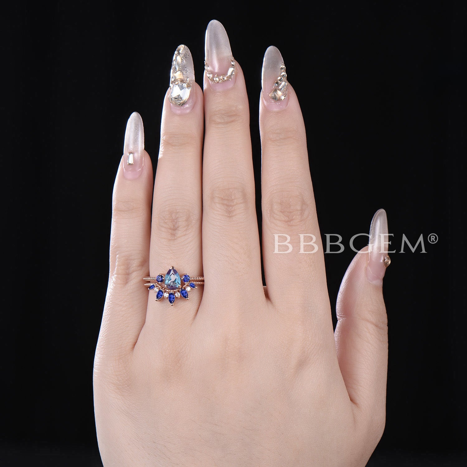 Exquisite Pear Shaped Alexandrite & Blue Sapphire Engagement Ring | Vintage-Inspired Cluster Setting | Perfect for Proposals, Anniversaries & Special Occasions