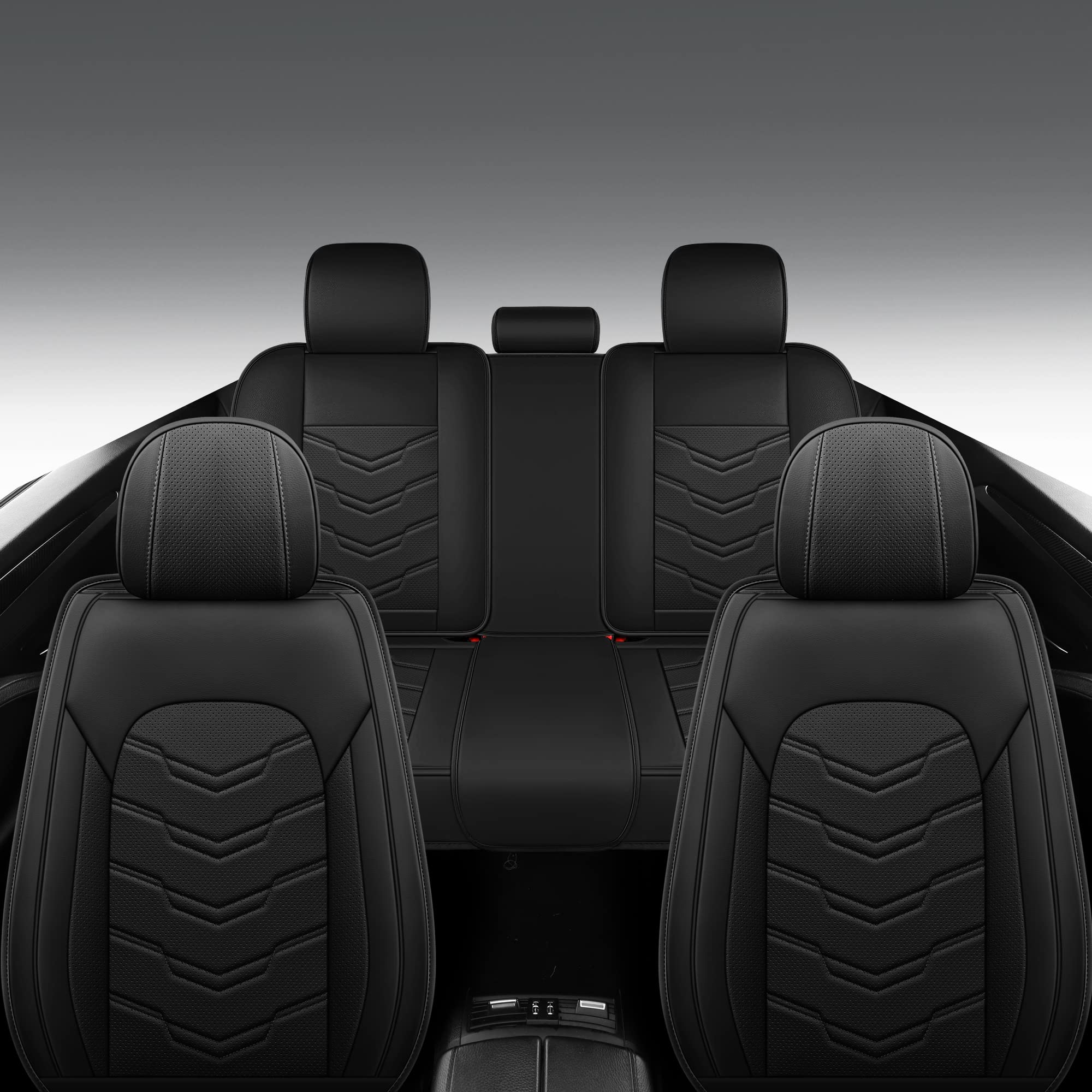 Premium AOOG Leather Car Seat Covers 5-Piece Full Set - Breathable Leatherette Universal Fit for Most Sedans, SUVs & Trucks | Waterproof, Non-Slip & Airbag Compatible Interior Protection | Perfect for Daily Commute, Road Trips & Family Travel (Black)