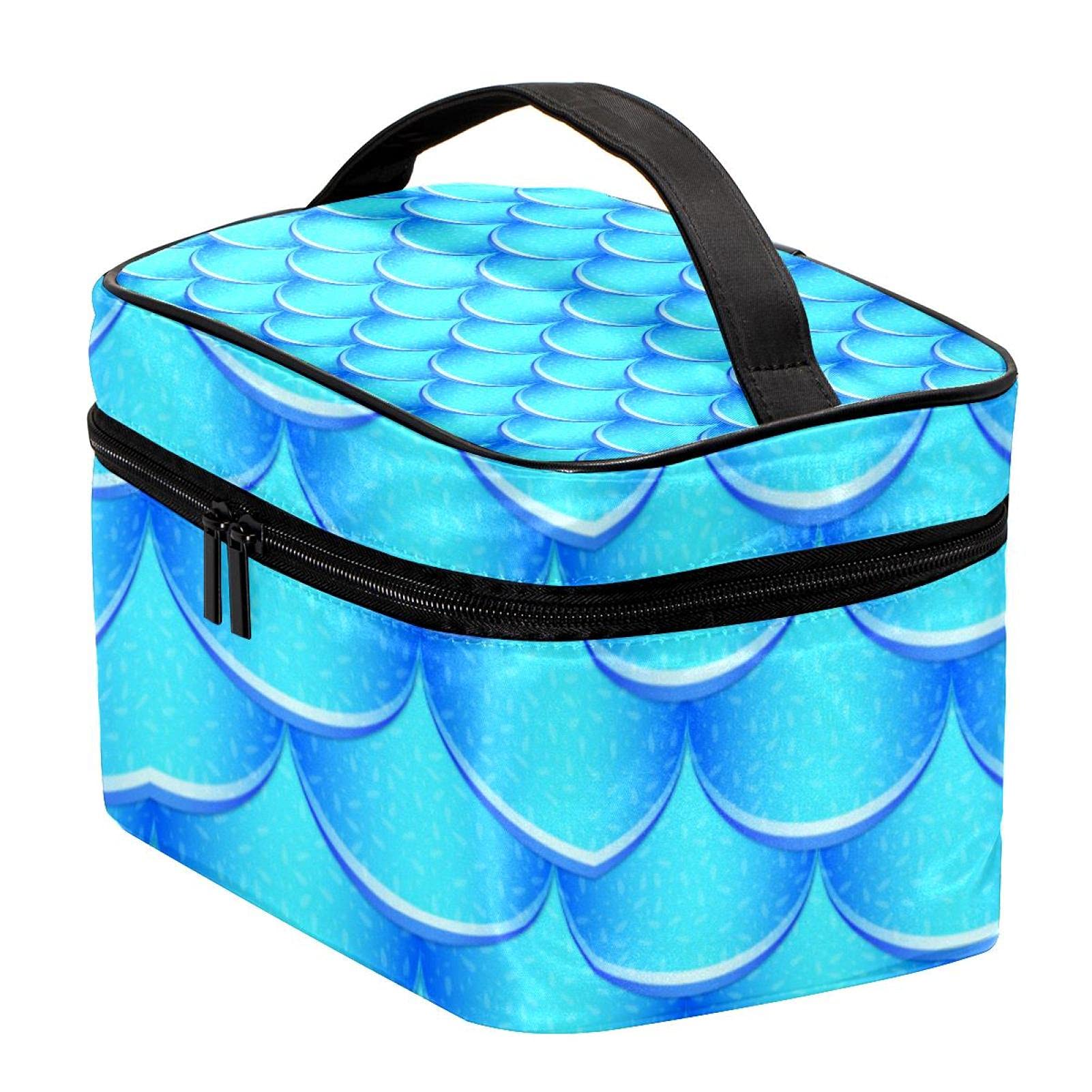 Blue Mermaid Scales Pattern Travel Makeup Bag - Large Waterproof Cosmetic Organizer with Zipper for Women & Girls | Perfect for Vacation, Gym, Beach & Daily Essentials Storage
