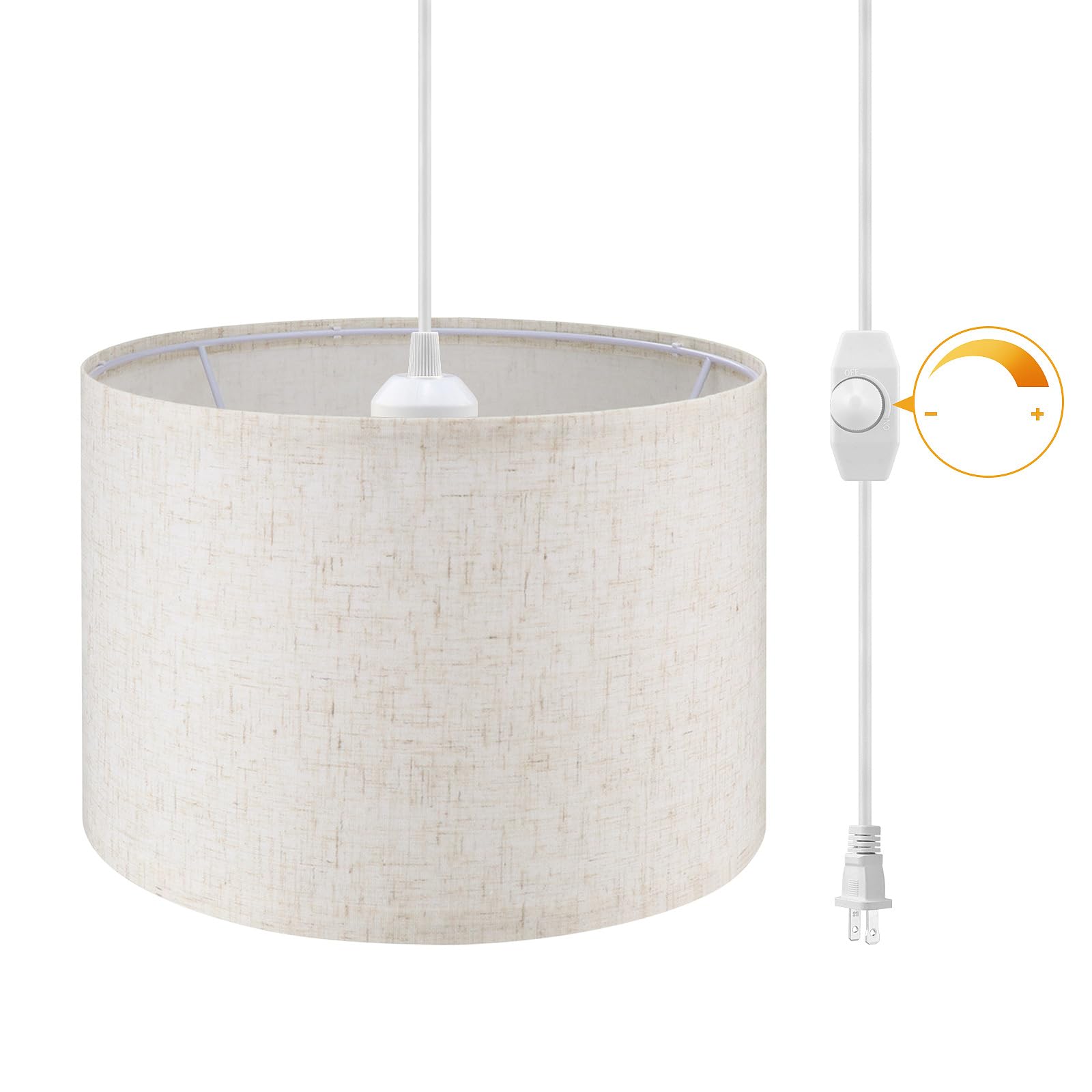 Dimmable Plug-in Pendant Light with 15 FT Cord & Fabric Shade - Modern Hanging Lamp for Living Room, Bedroom, Dining Room & Kitchen | Perfect for Ambient Lighting, Home Decor & Cozy Spaces