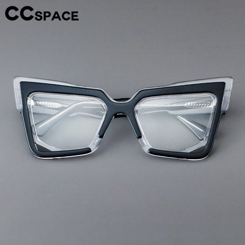 CCspace Unisex Full Rim Square Cat Eye Acetate Eyeglasses Frame 301622 - Stylish Retro Glasses for Women & Men, Perfect for Office, Reading & Fashion Accessories
