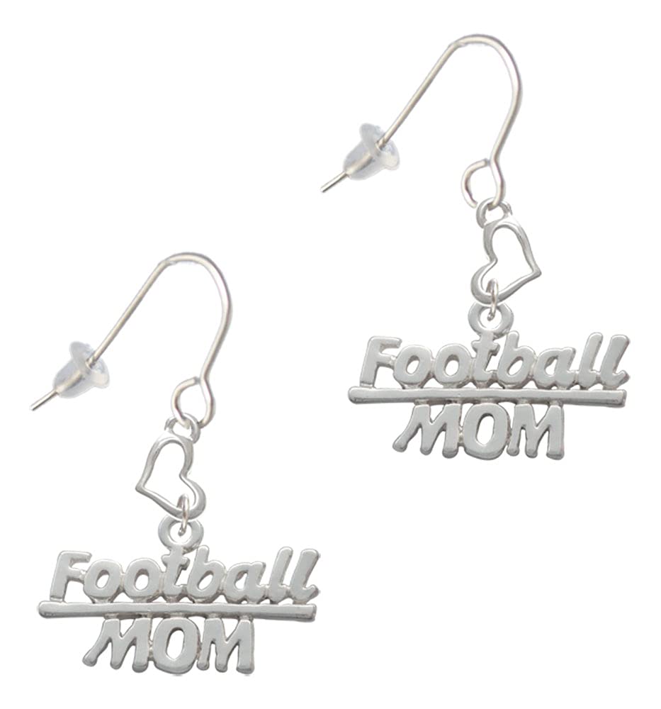 Football Mom Heart Earrings - Silvertone French Hook for Gifts & Sports Events
