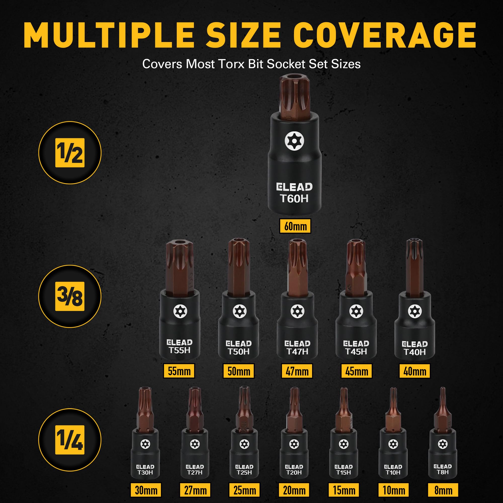 16-Piece Torx Bit Socket Set - High-Quality S2 Steel T8-T60 with 1/4
