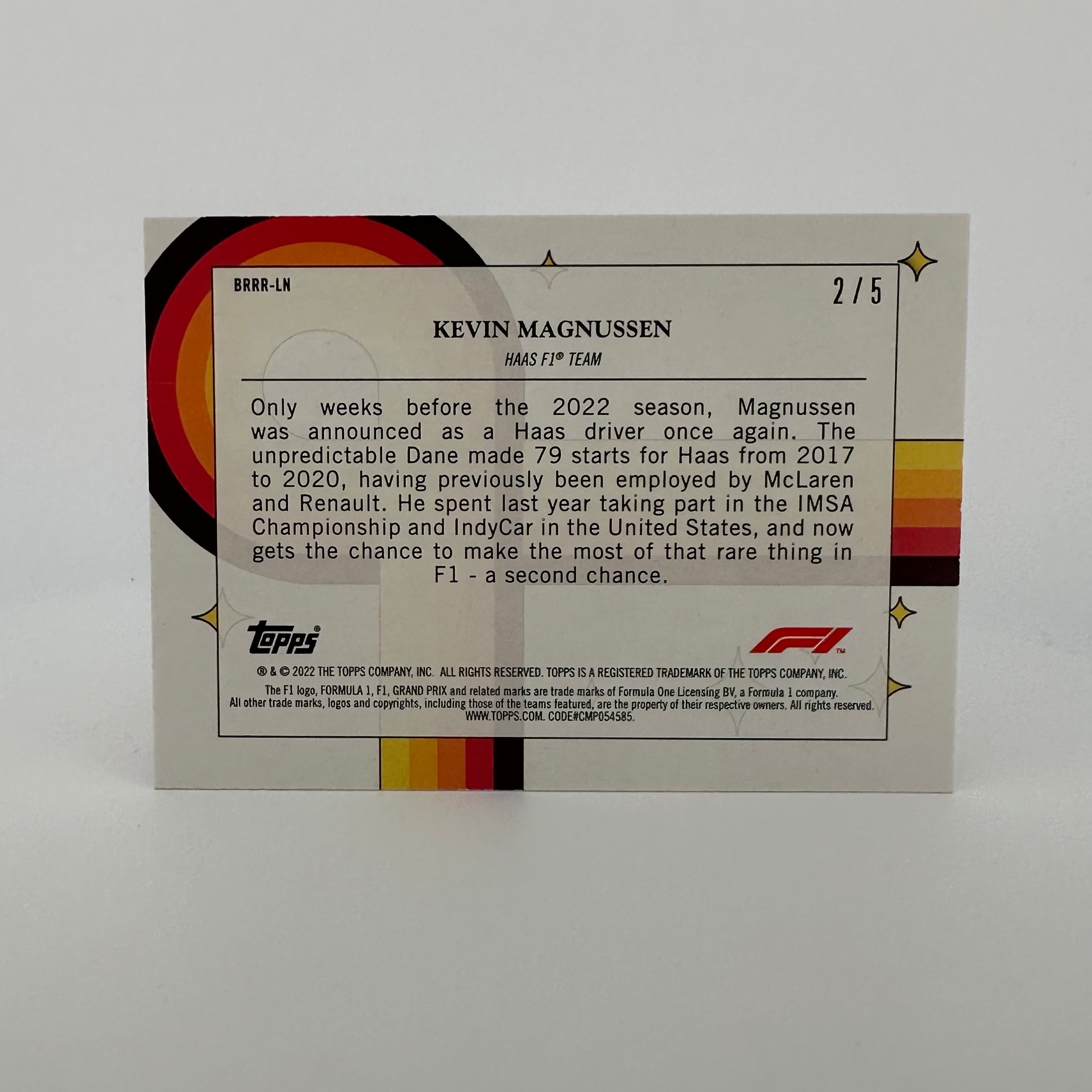2022 Topps Formula 1 Kevin Magnussen #2/5 Red Parallel - Bounce Rock Race Rolle - F1 Racing Collectible for Display & Trading Cards Enthusiasts