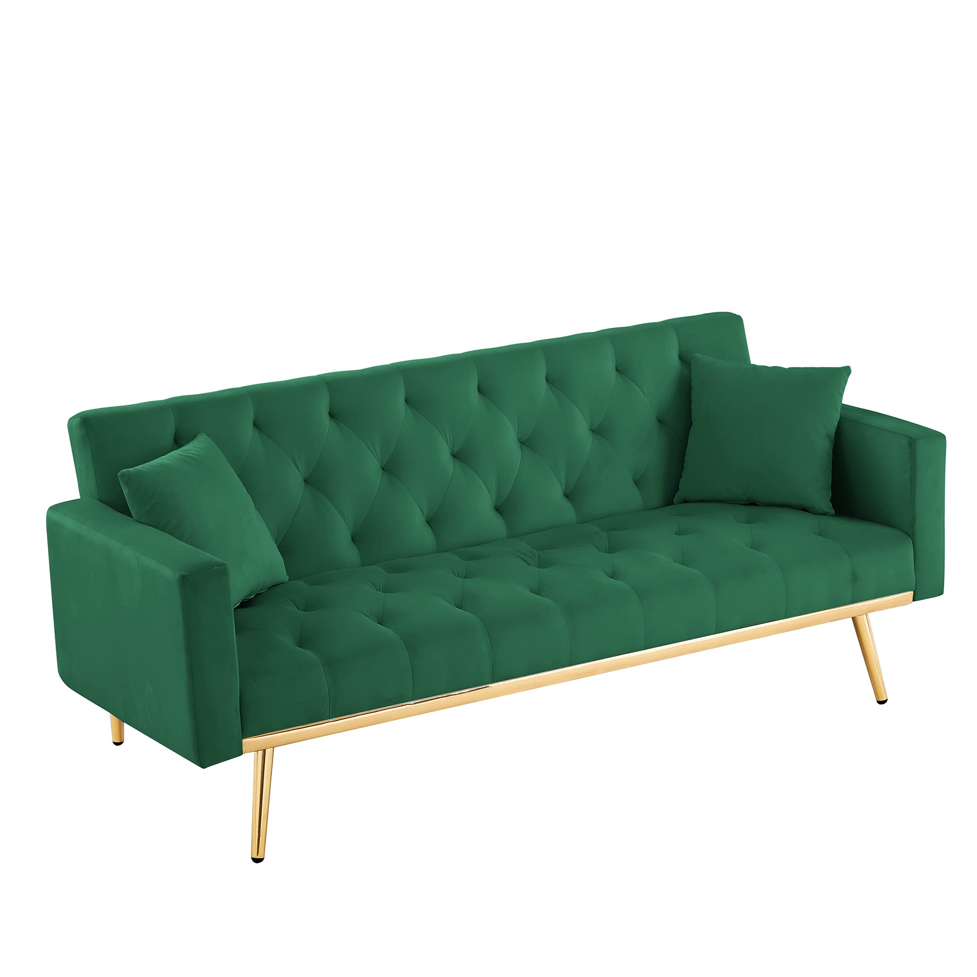 Yoglad Convertible Sofa Bed with Pillow - Velvet Upholstered Recliner Loveseat, Futon Couch with Sturdy Metal Legs, 73