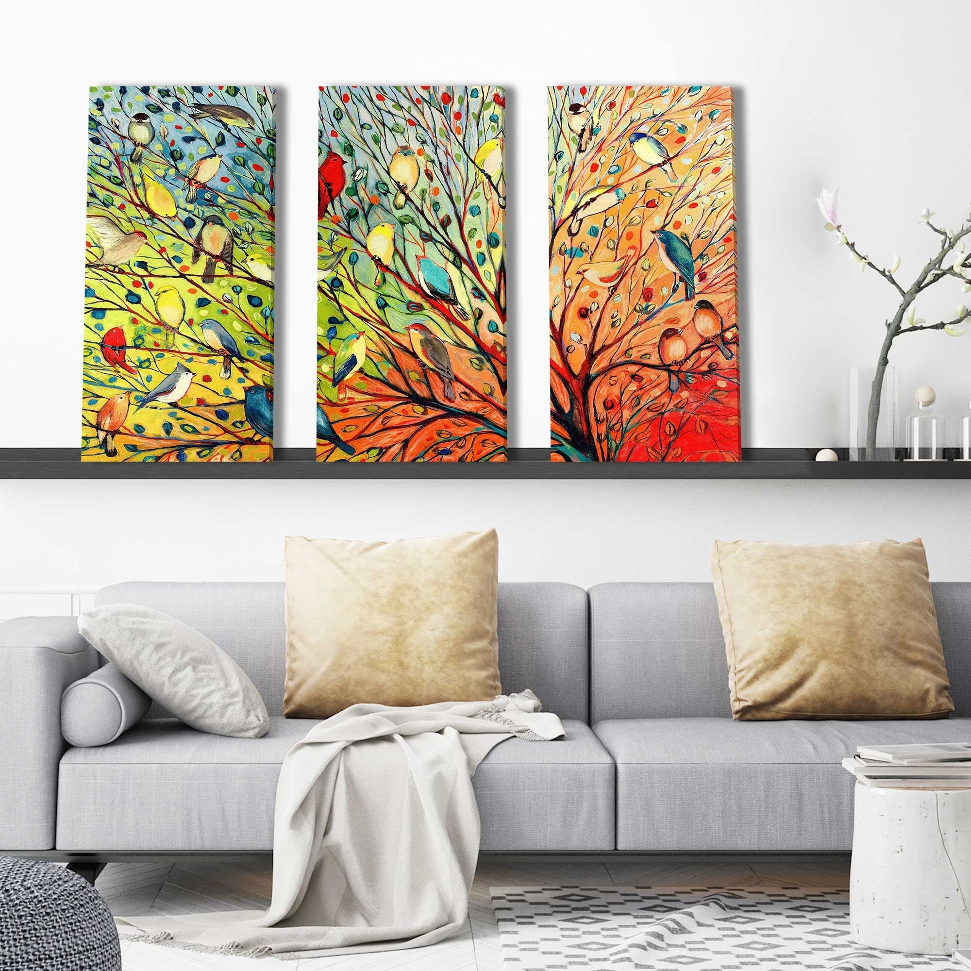27 Birds by Jennifer Lommers - 3 Piece Canvas Wall Art Set for Living Room, Bedroom & Office Decor