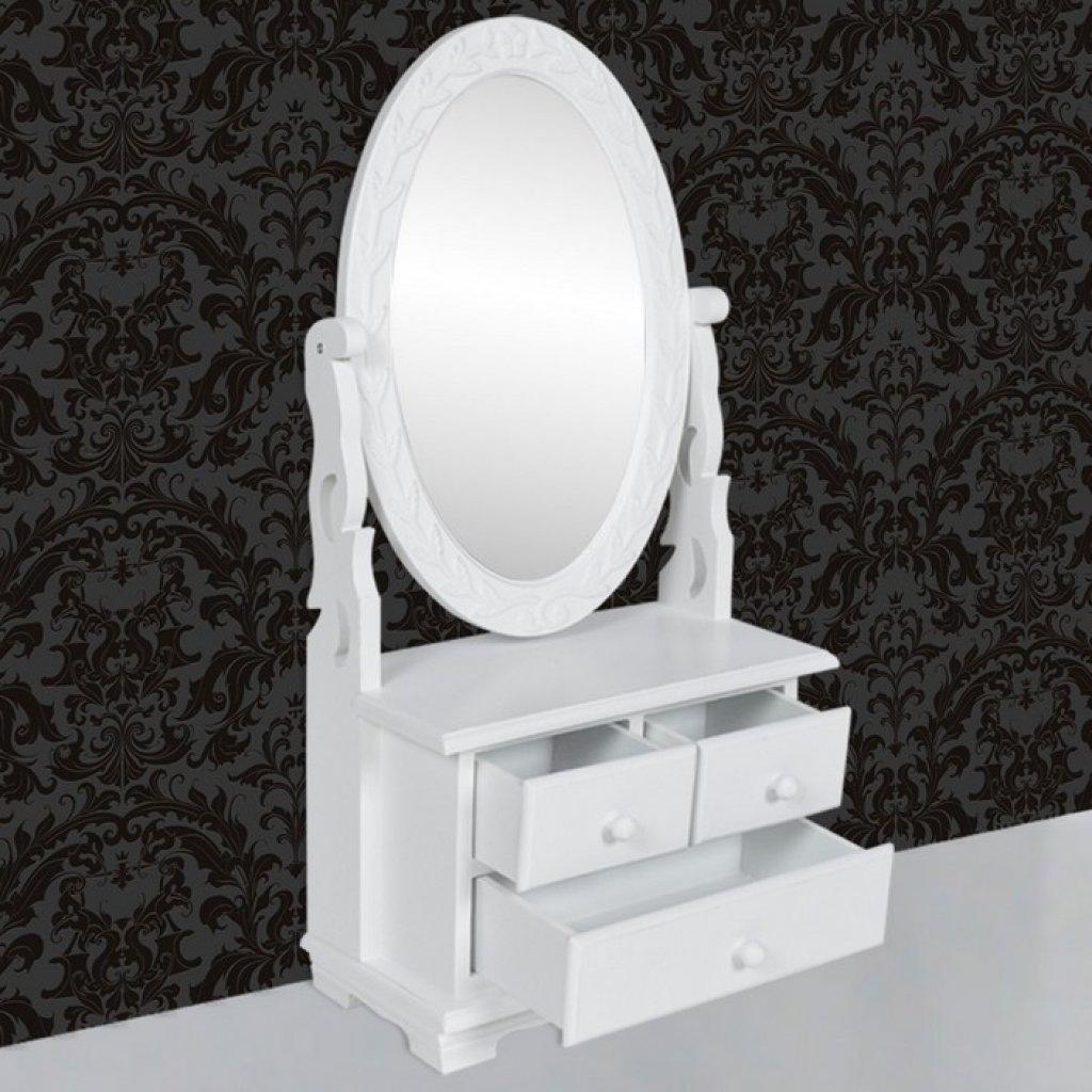 White MDF Rotating Mirror Makeup Vanity with Drawers for Bedroom