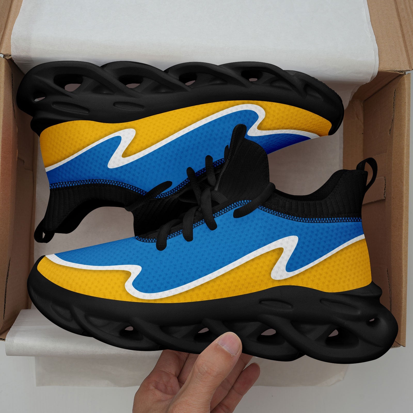 Custom Blue & Yellow Maxsoul Personalized Sneakers - Lightweight Comfortable Walking Shoes for Men & Women | Perfect for Running, Gym Workouts & Casual Wear (Model: FN030A E020011 21)
