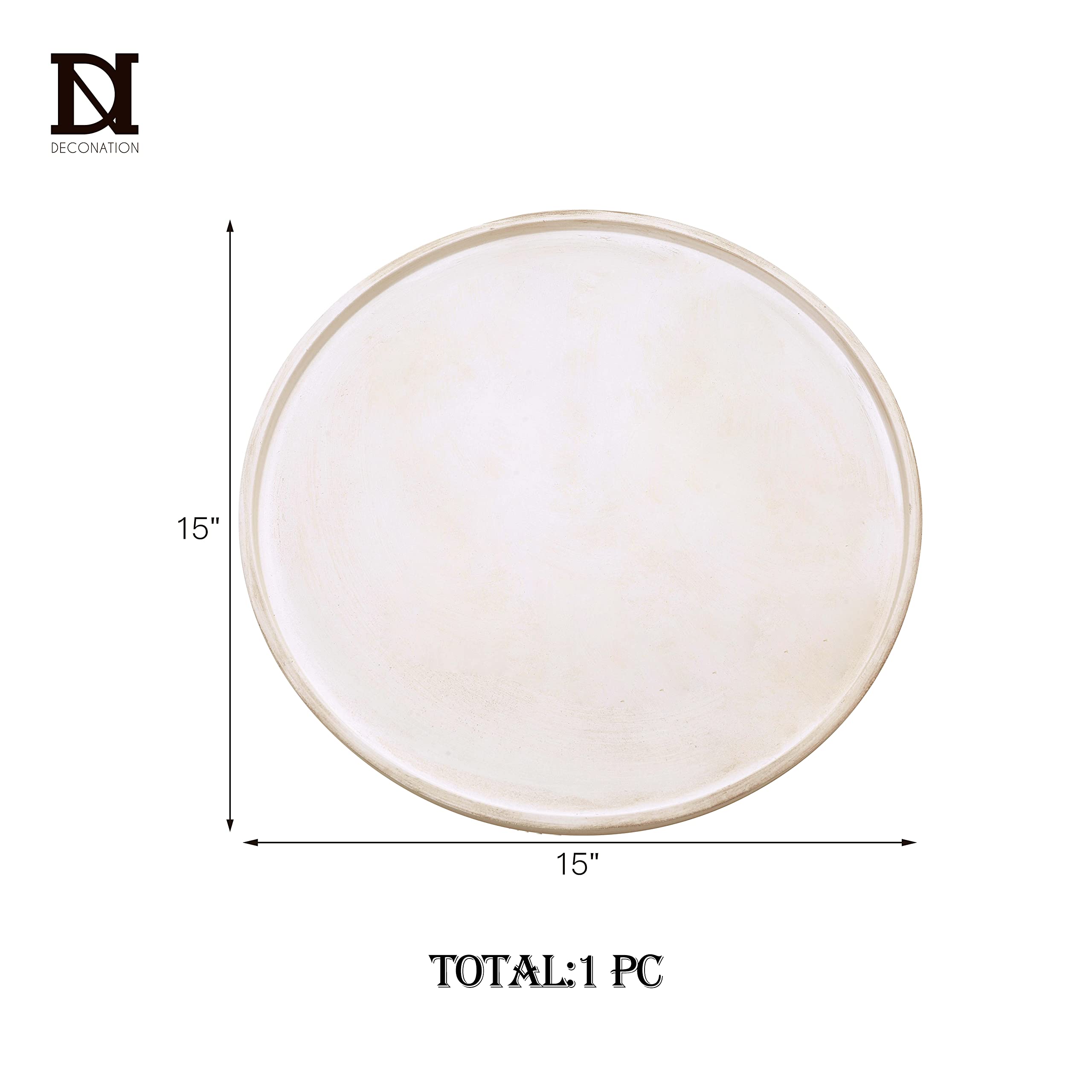 DN DECONATION White Wood Tray - Large Round Decorative Serving Tray for Coffee Table, Ottoman, Dining & Living Room | Farmhouse Style Home Decor | Perfect for Displaying Candles, Books & Centerpieces