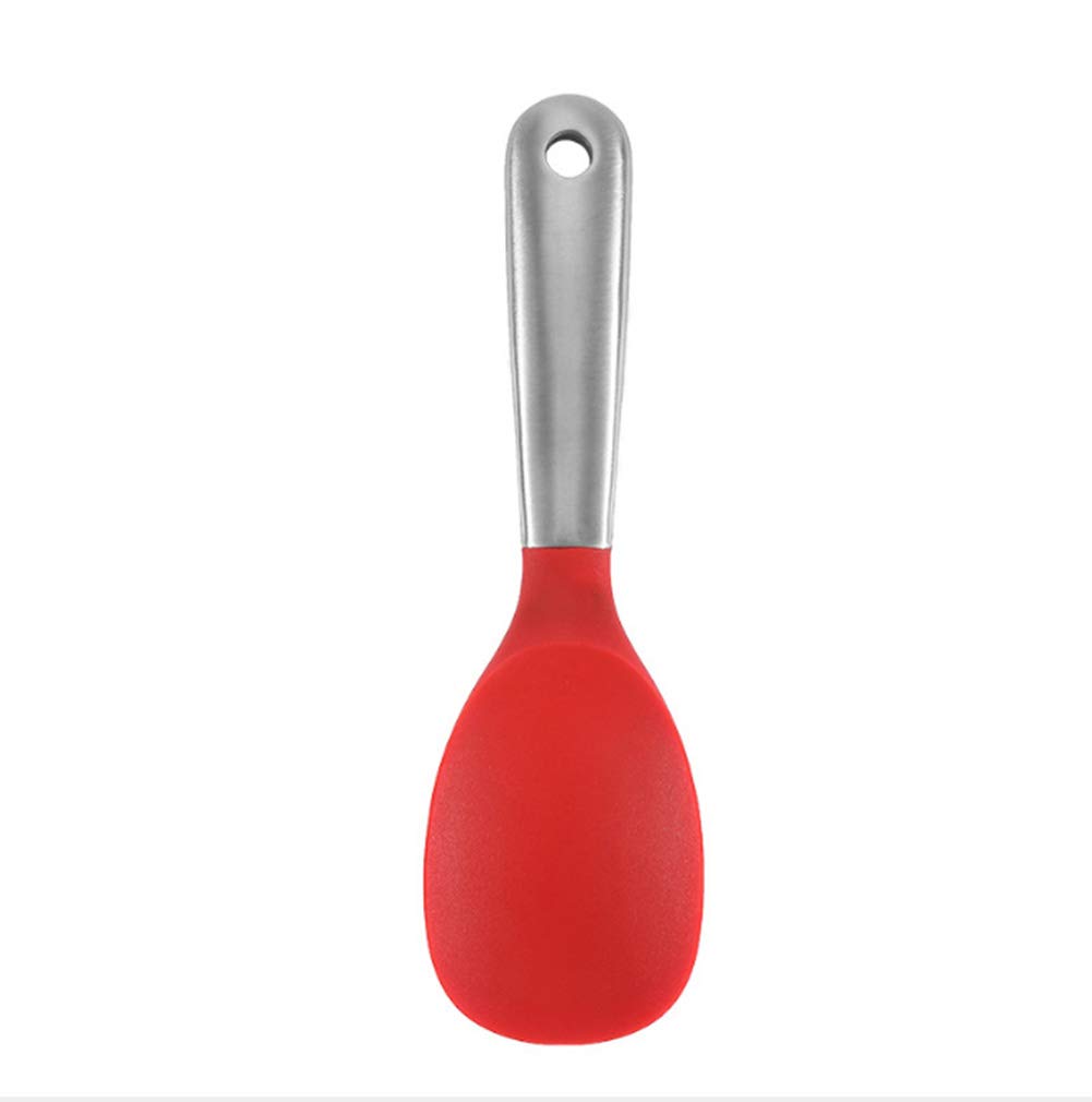 AKOAK 1 Pack Stainless Steel Silicone Rice Spoon - Non-Stick, Durable & Eco-Friendly Kitchen Utensil for Cooking Rice, Mashed Potatoes, Stir-Frying & Serving - Perfect for Home, Restaurant & Camping Use (Red)