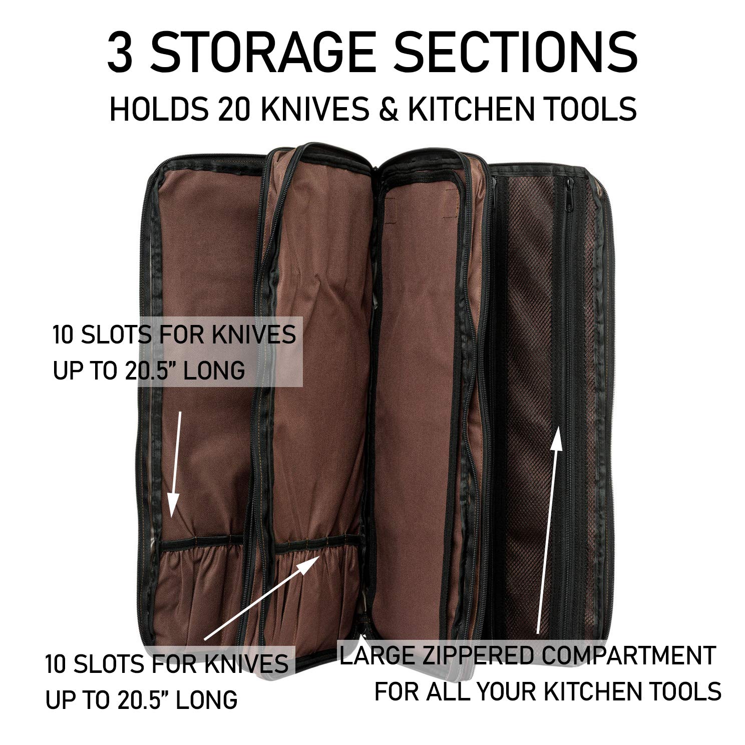EVERPRIDE Professional 10-Piece Knife Bag Set with Edge Guards - Heavy Duty Chef Knife Roll Holds 20 Knives & Kitchen Tools - Felt-Lined BPA-Free Knife Sheaths (Knives Not Included) - Perfect for Chefs, Culinary Students & Home Cooks