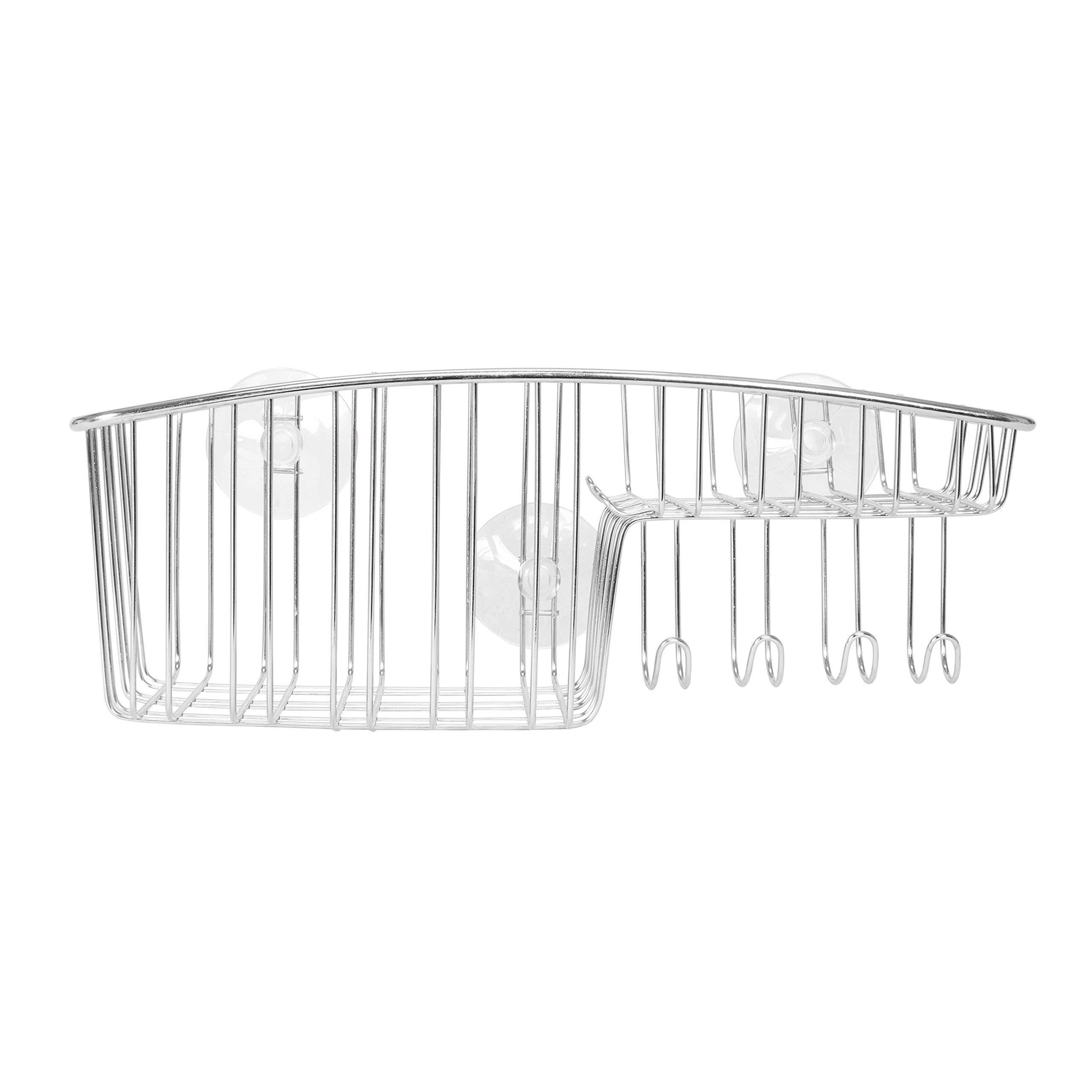 Stainless Steel Shower Caddy with Suction Cups - Bathroom Organizer for Soap, Shampoo, Razors & Loofahs - Rustproof Shower Basket with Hooks - Perfect for Small Spaces & Apartment Bathrooms