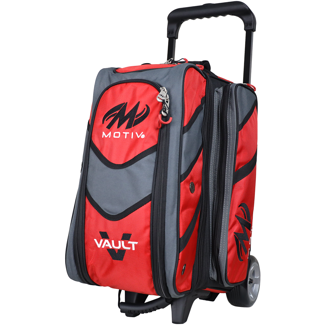 Motiv Vault 2 Ball Double Roller Bowling Bag - Fire Red Color | Durable Bowling Accessories for League & Tournament Players | Perfect for Travel & Storage