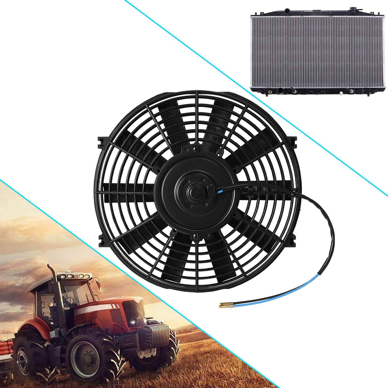 Upgrade Universal 12 Inch Electric Radiator Cooling Fan with Mount Kit - Set of 2 Puller Fans for Car, Truck & SUV Engine Cooling System - High Performance Aluminum Blade for Better Heat Dissipation