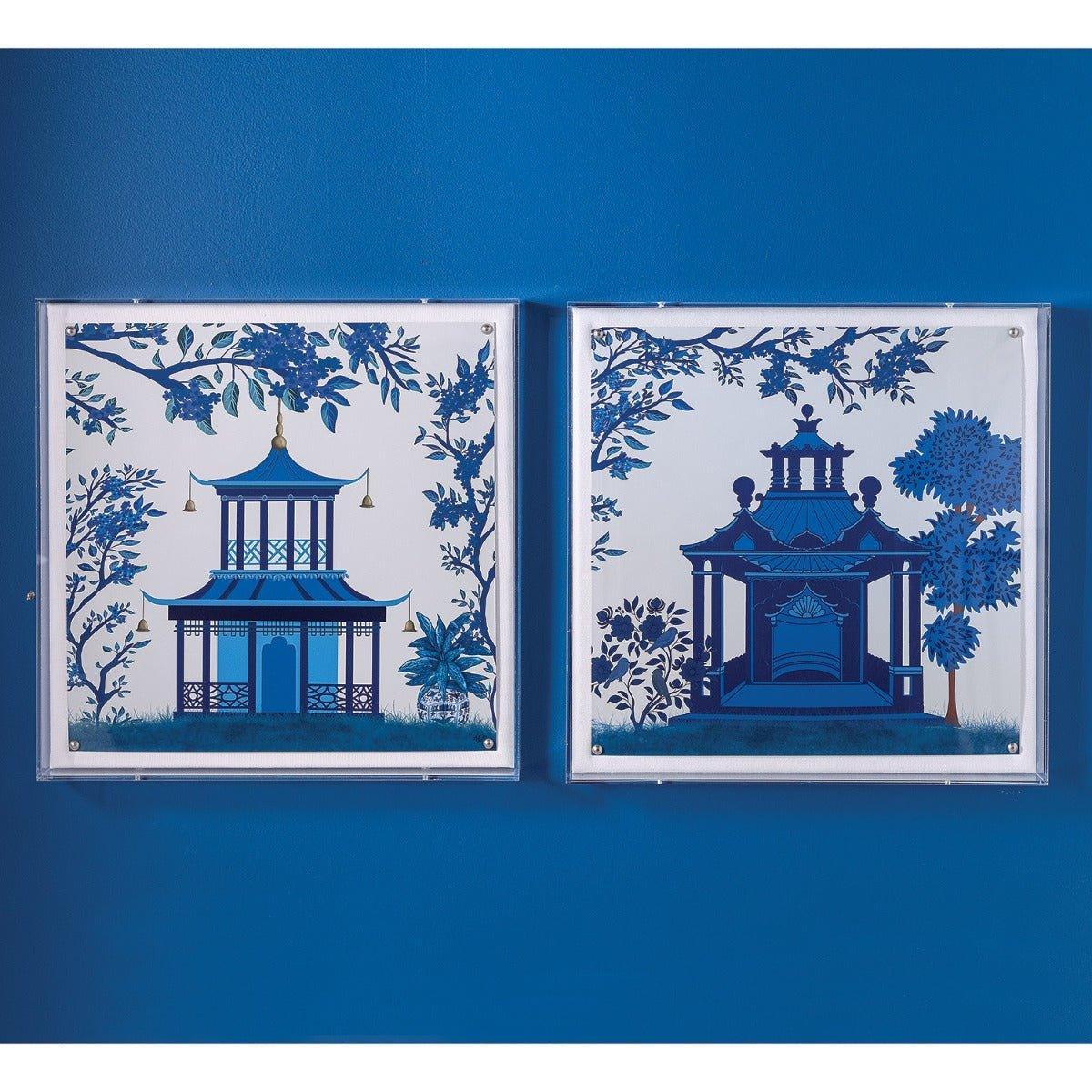 Blue Pagoda II Framed Wall Art - Asian Inspired Home Decor for Living Room, Bedroom & Office - Premium Canvas Print for Modern Interior Design