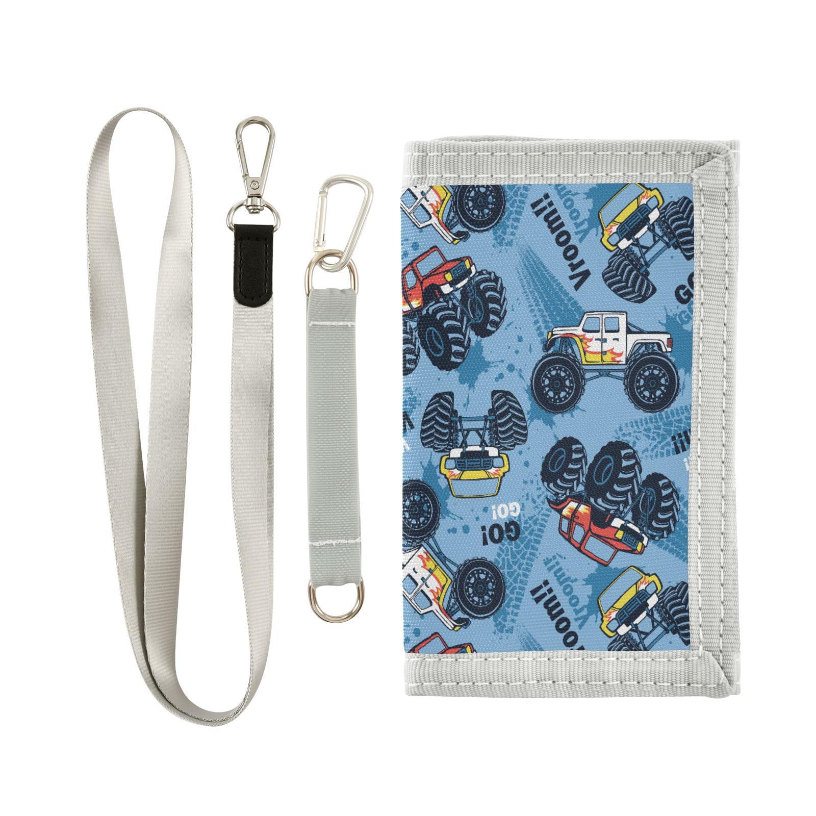 Cartoon Monster Truck Boys Wallet - RFID Blocking Trifold Canvas Wallet with Zippered Coin Pocket & Card Slots | Perfect Birthday Gift for Kids & Youth | School, Travel & Everyday Use