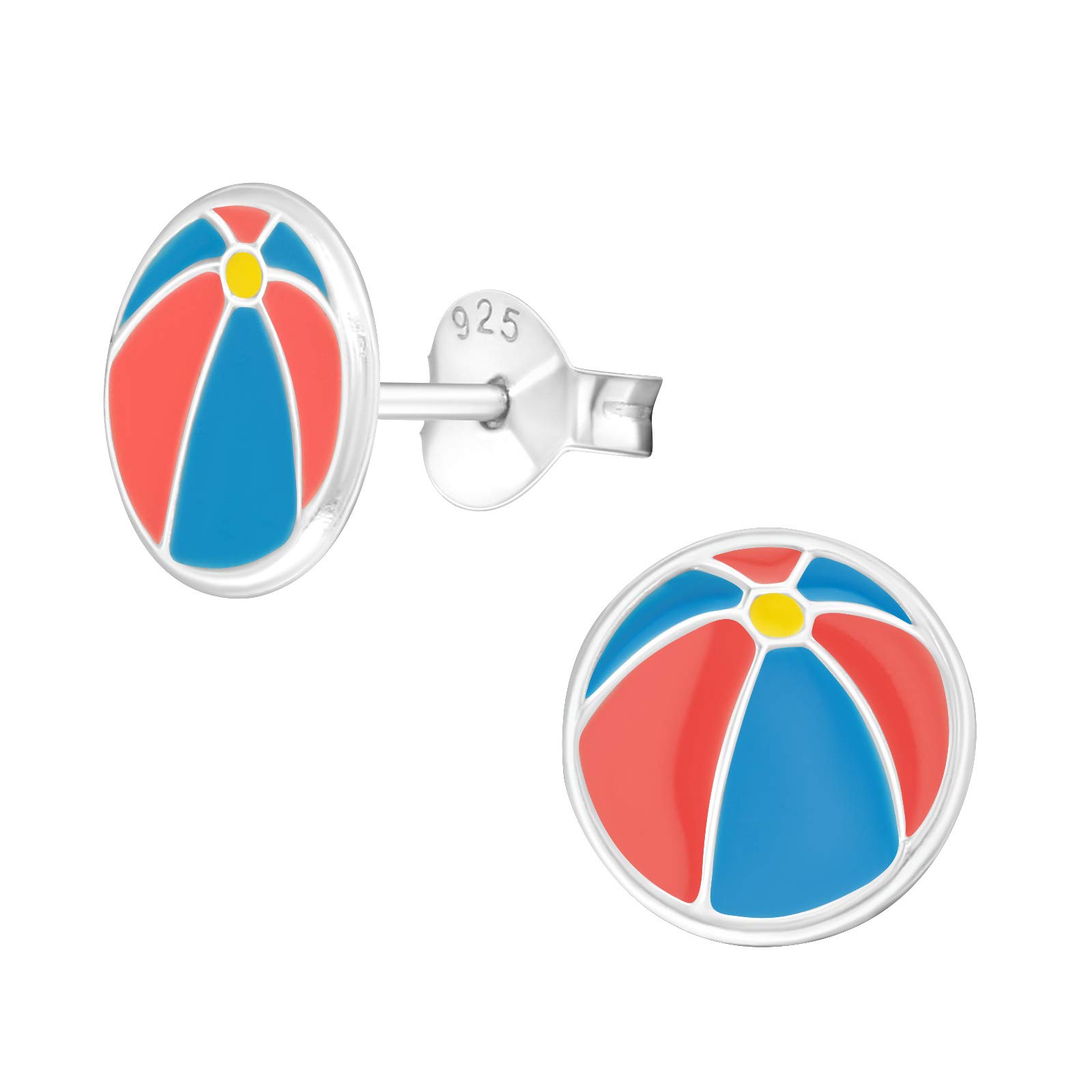 ICYROSE 925 Sterling Silver Small Summer Pink Blue Beach Ball Stud Earrings for Women & Girls - Hypoallergenic Nickel-Free Jewelry - Perfect for Beach Vacations, Pool Parties & Summer Outfits