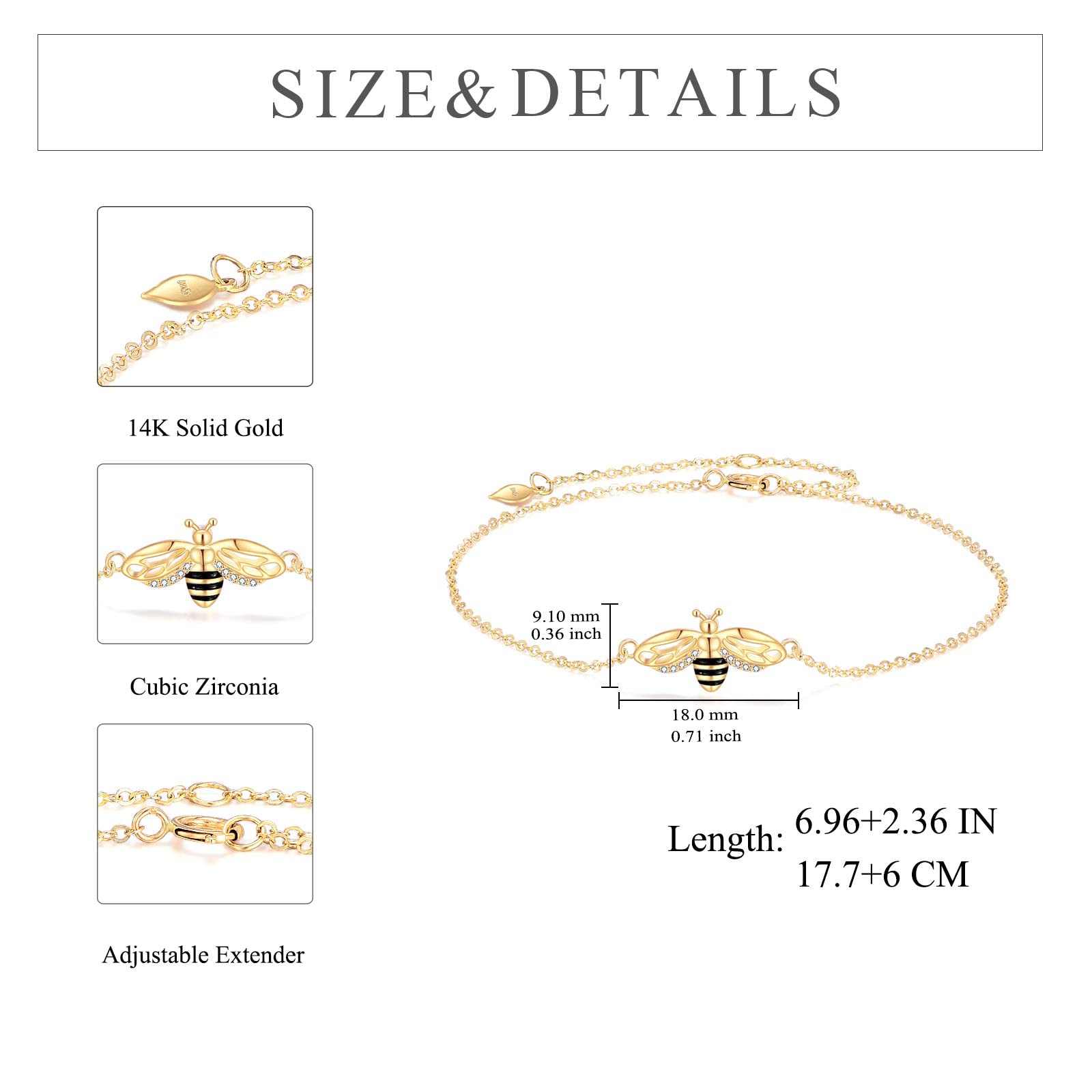 14k Yellow Gold Bee Pendant for Women - Elegant Jewelry Gift for Her, Perfect for Birthdays & Anniversaries