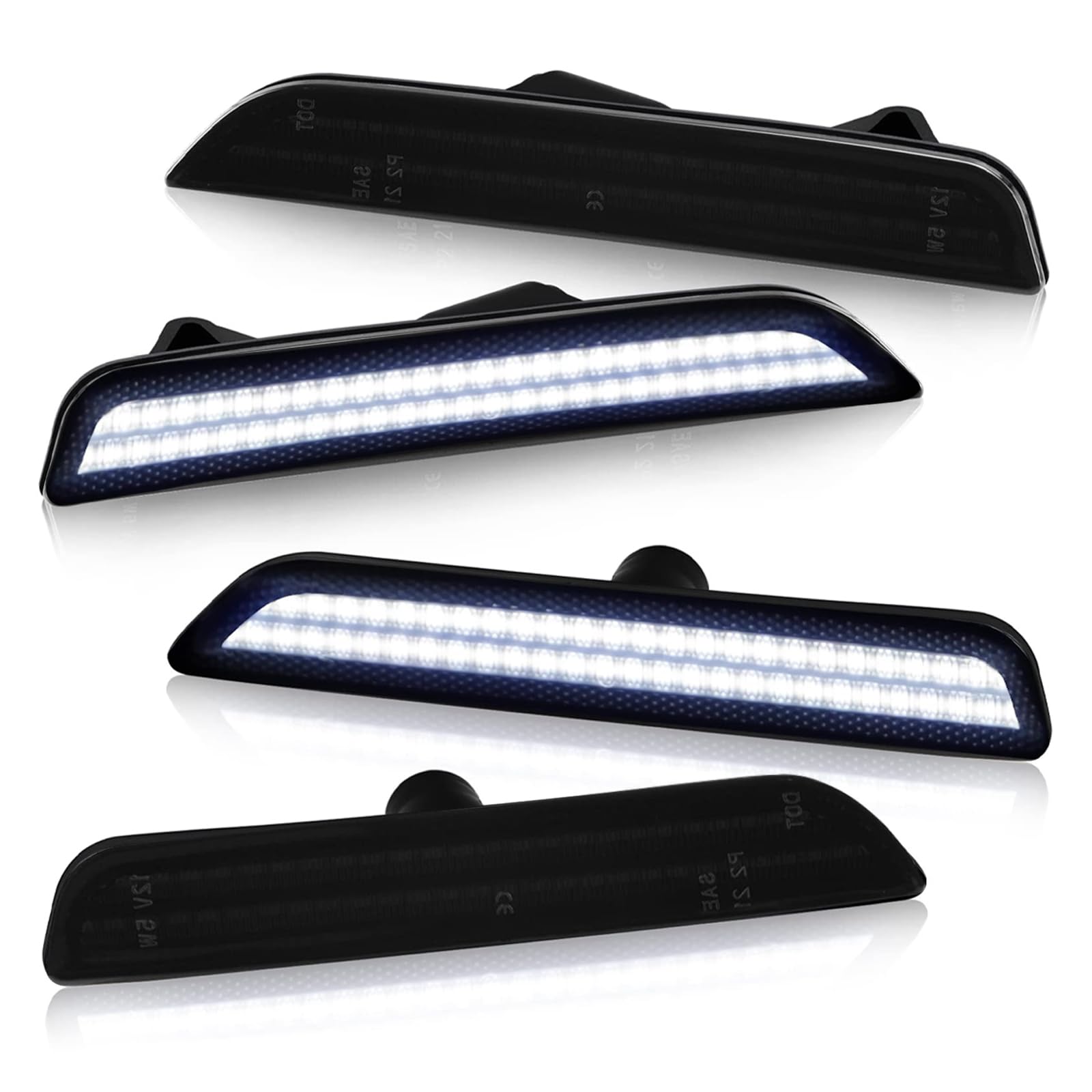 Bestview LED Side Marker Lights for Ford Mustang 2010-2014 - White Front & Rear Fender Lights with Smoked Lens - Driver & Passenger Side Bumper Lights (4-Pack) - Perfect for Night Driving & Car Customization