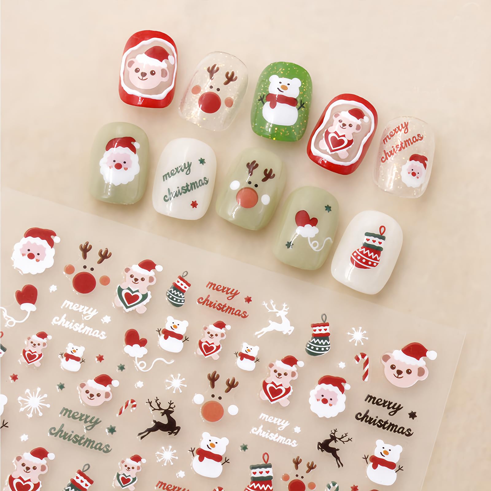 Christmas Nail Art Stickers - Cute Cartoon Snowman, Snowflake & Christmas Tree Nail Decals - DIY Holiday Nail Art Supplies & Decorations (4 Sheets) - Perfect for Christmas Parties, Gifts & Festive Nail Designs