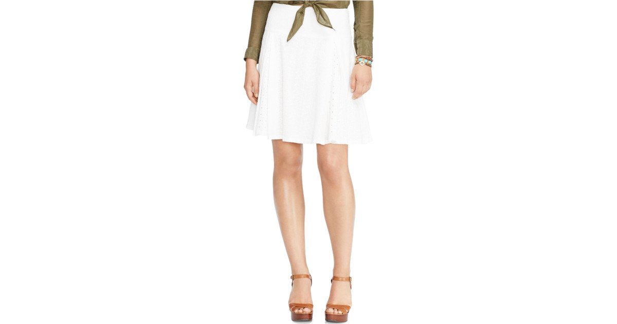 Lauren by Ralph Lauren Women's Eyelet Knee-Length Flare Skirt - Casual Summer Dressy Skirt for Beach, Brunch & Office Wear