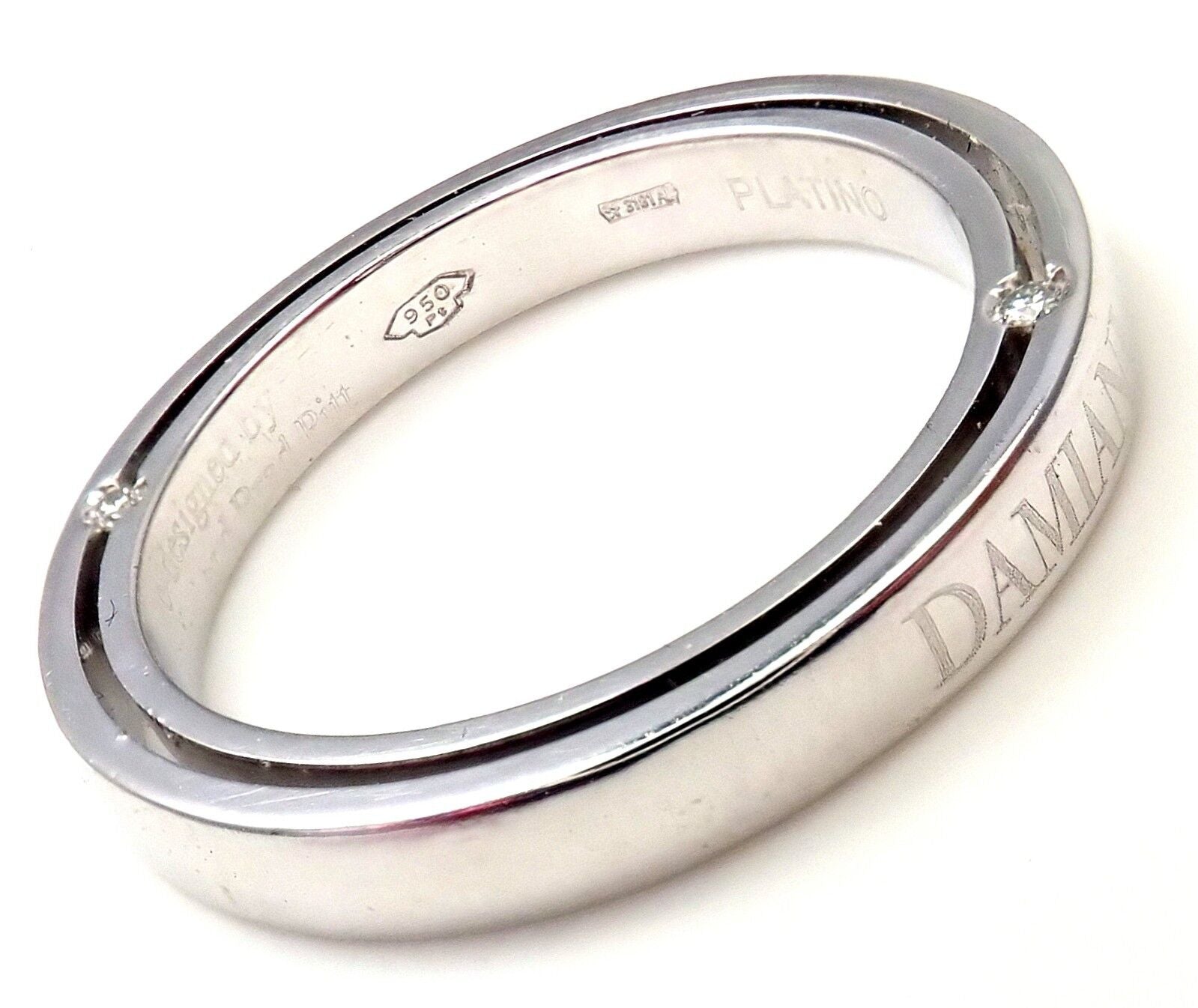 Authentic Damiani Brad Pitt Platinum 4 Diamond 3mm Band Ring Size 7 - Luxury Men's Wedding Band for Special Occasions & Gifts