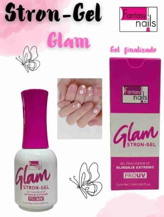 Fantasy Nails Glam Strong Gel Top Coat - 1 Fl Oz Non-Wipe Clear UV/LED Gel Polish - Long Lasting Shine for Manicures & Nail Art - Perfect for Salons, Home Use & Special Occasions