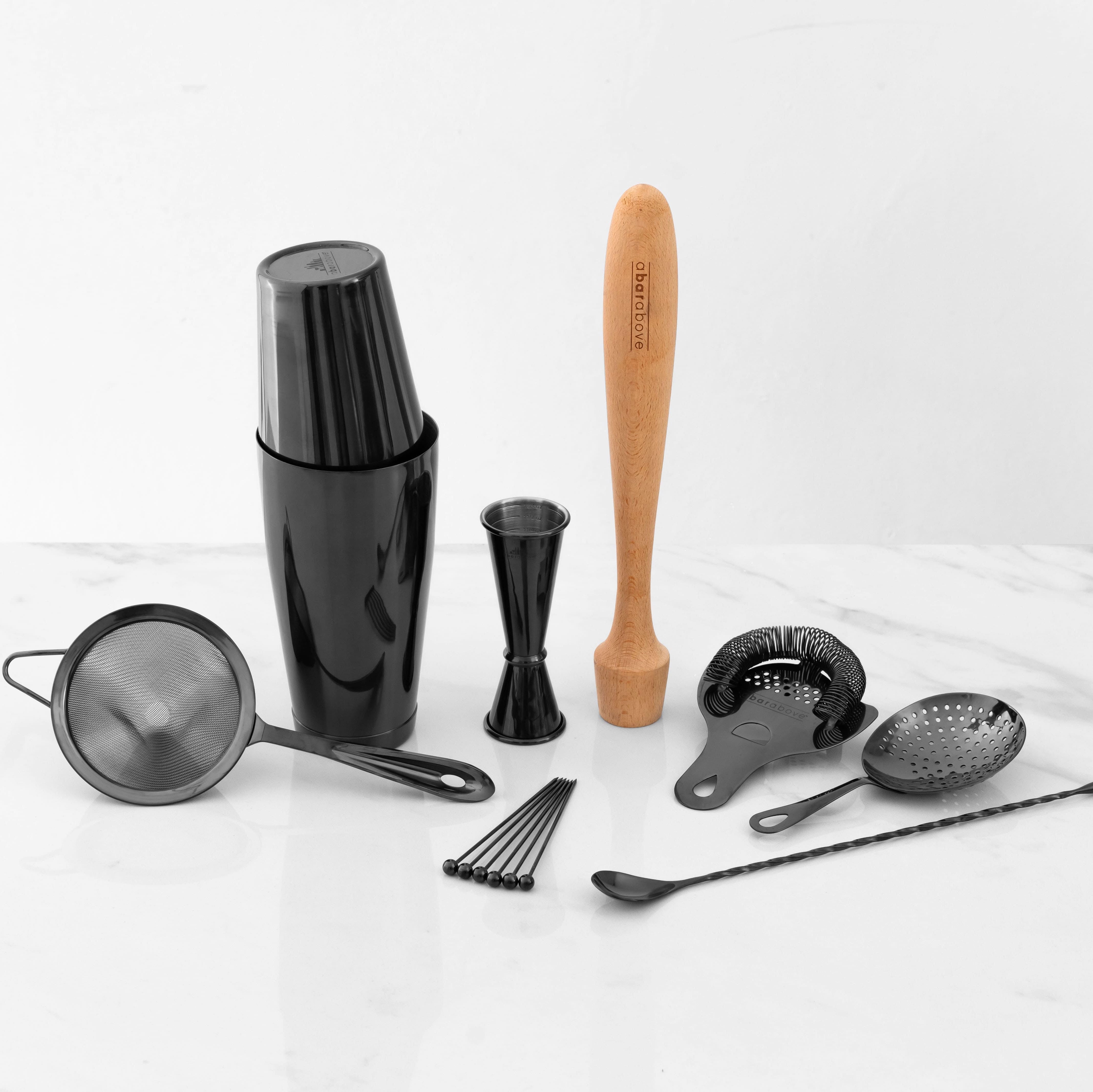 Premium 14-Piece Black Mixologist Bar Set - Cocktail Shaker, Jigger, Strainer & More - Perfect for Home Bars, Parties & Professional Bartenders